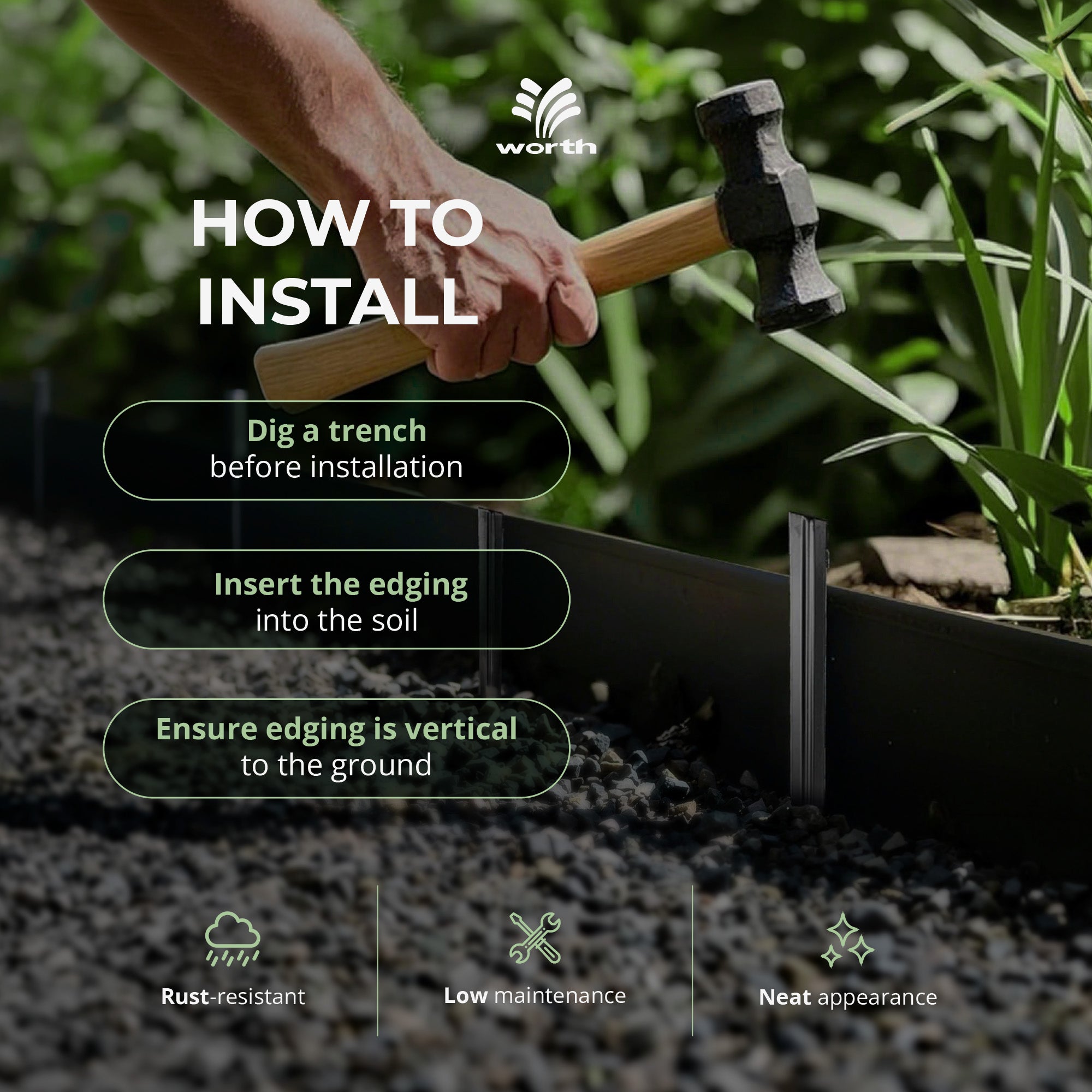 Worth Galvanized Steel Landscape Edging Roll with 8 Stakes, 10" x 25', (Used) - VMInnovations
