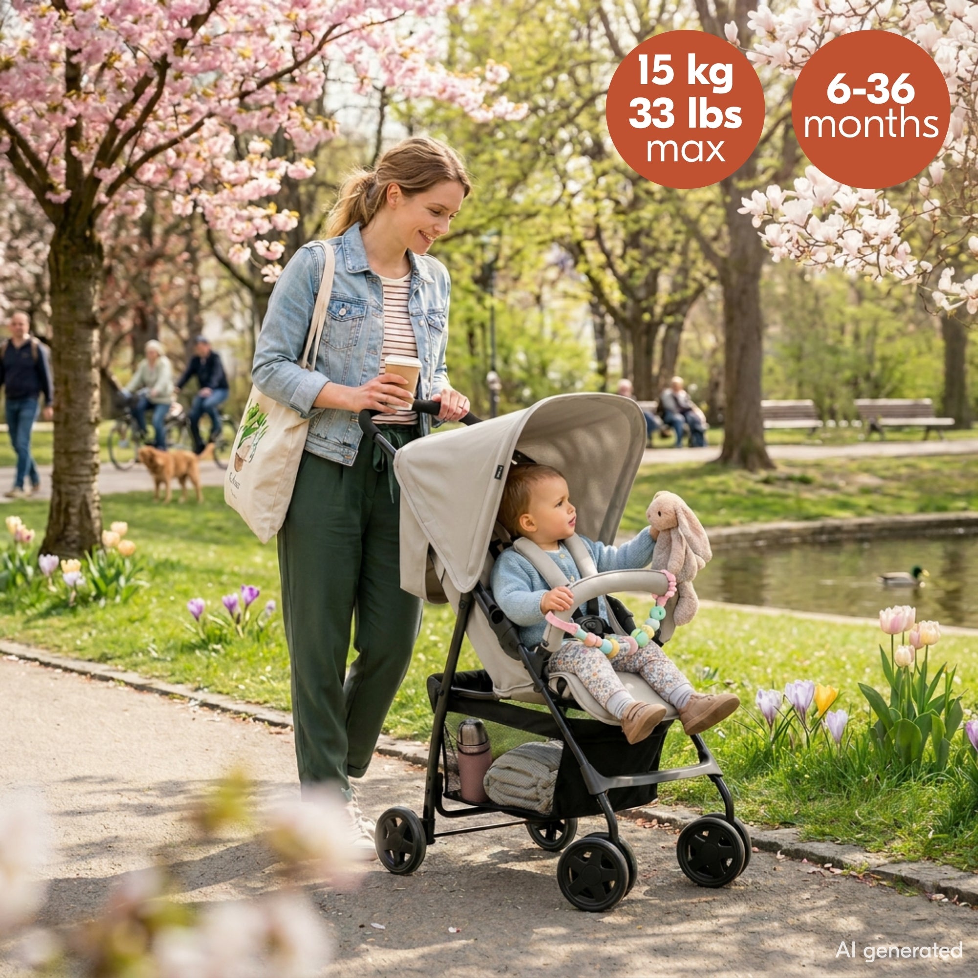 hauck Sport T13 Lightweight Compact and Foldable Stroller, Push Chair, Beige