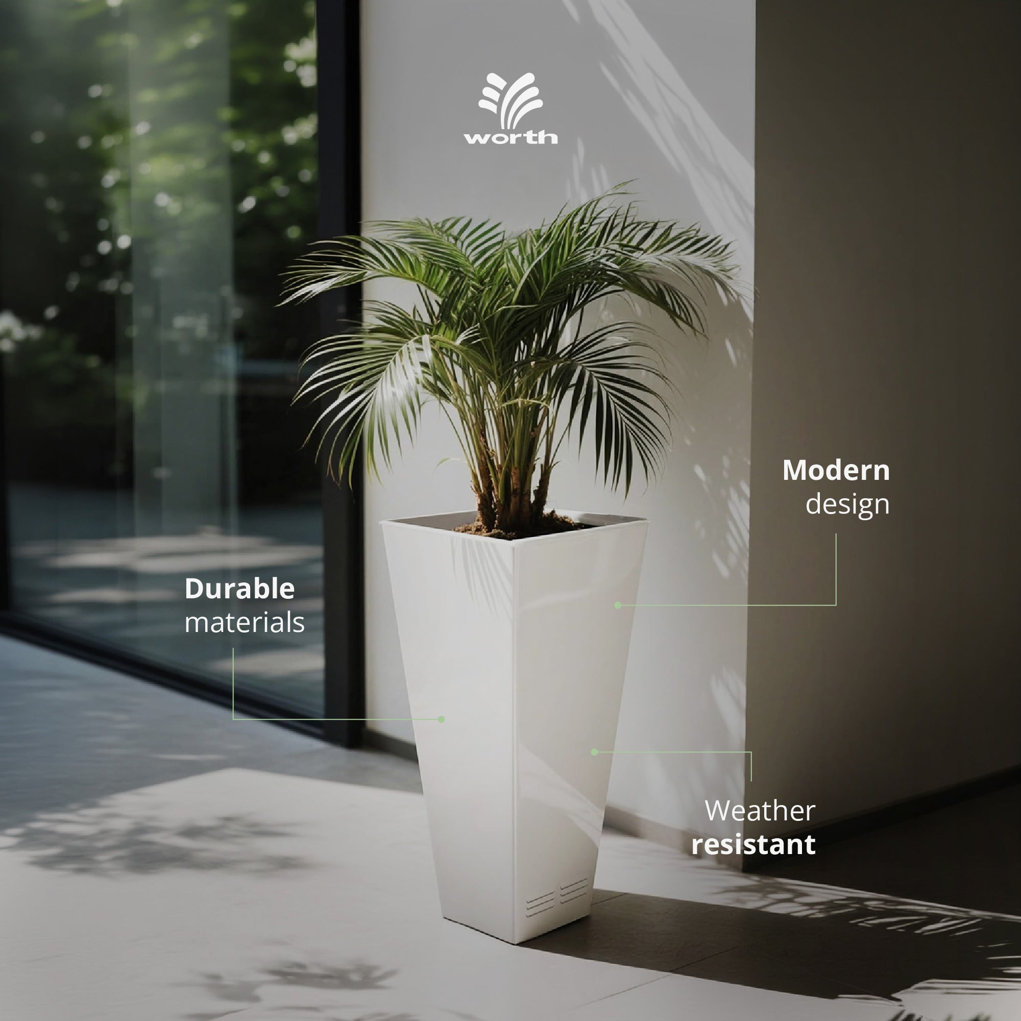Worth 2 Pack 28" Tall Large Metal Planter, Tapered Steel Flower Pots, White - VMInnovations