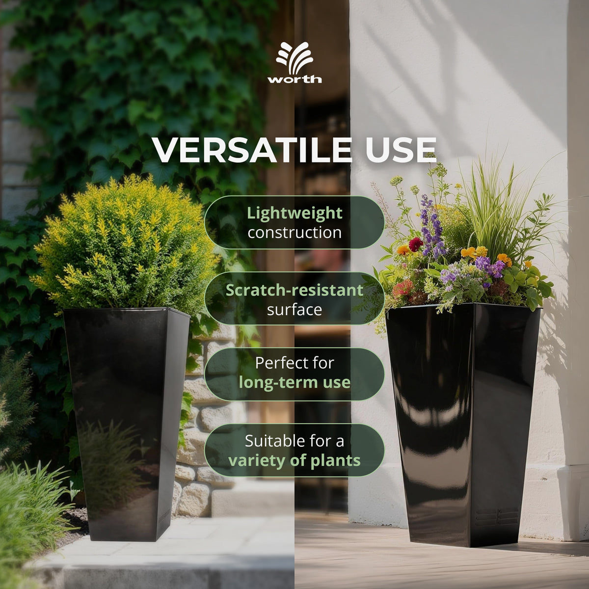Worth 2 Pack 28" Tall Large Metal Planter, Tapered Steel Flower Pots, (Open Box)
