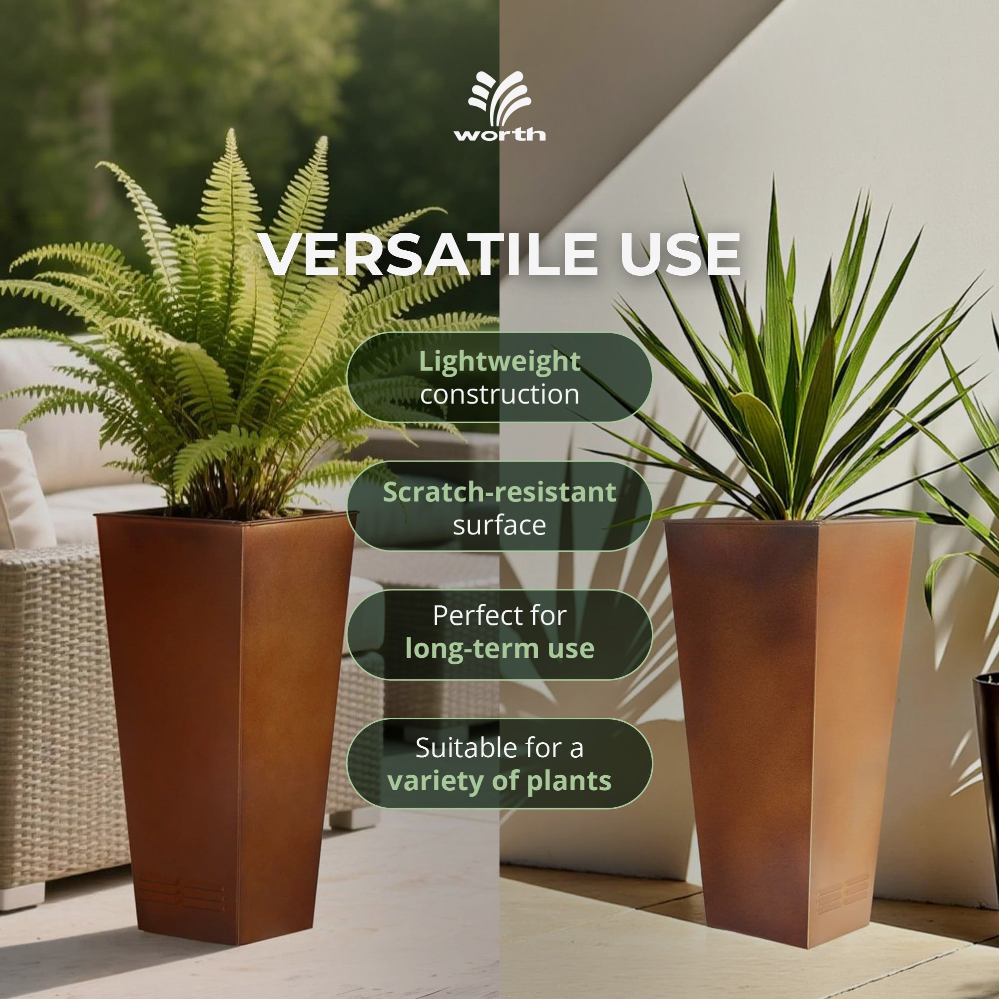 Worth 2 Pack 28" Tall Large Metal Planter, Tapered Steel Flower Pots (Open Box)