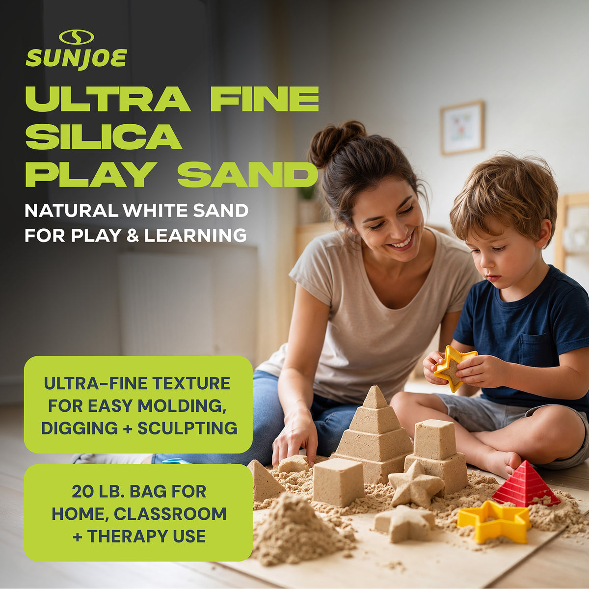 Sun Joe Ultra Fine Silica Play Sand for Sandboxes and Sensory Tables, 20lb, PLYSAND20