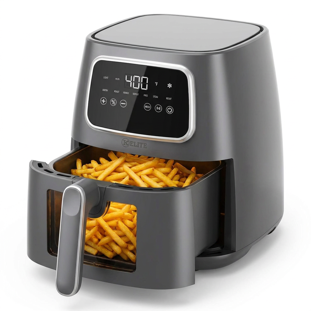 Kitchen Elite 5.5 Qt. Digital Air Fryer, Countertop Cooker with LED Screen, Grey