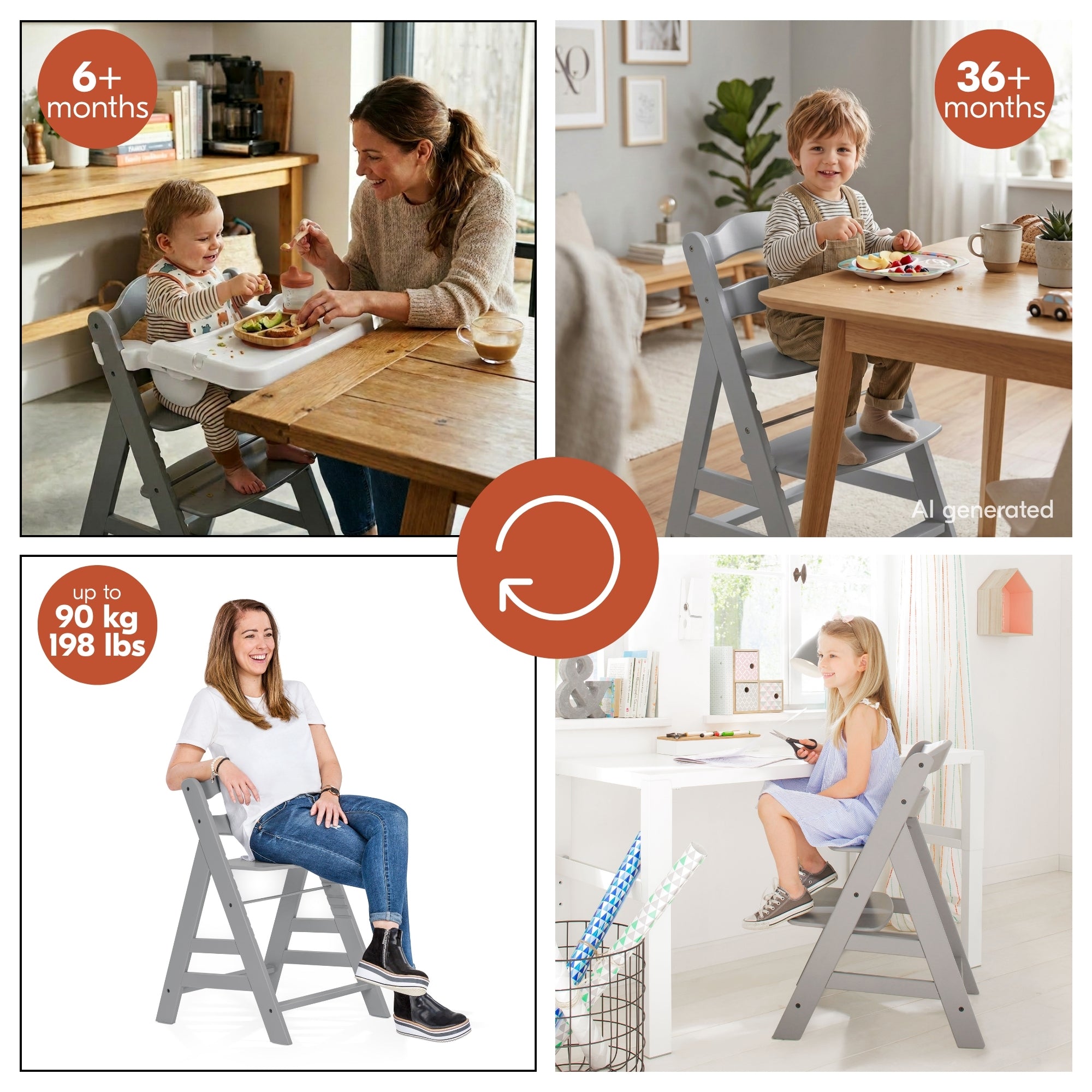 hauck Alpha+ Adjustable Booster High Chair and High Chair Tray Table, White - VMInnovations
