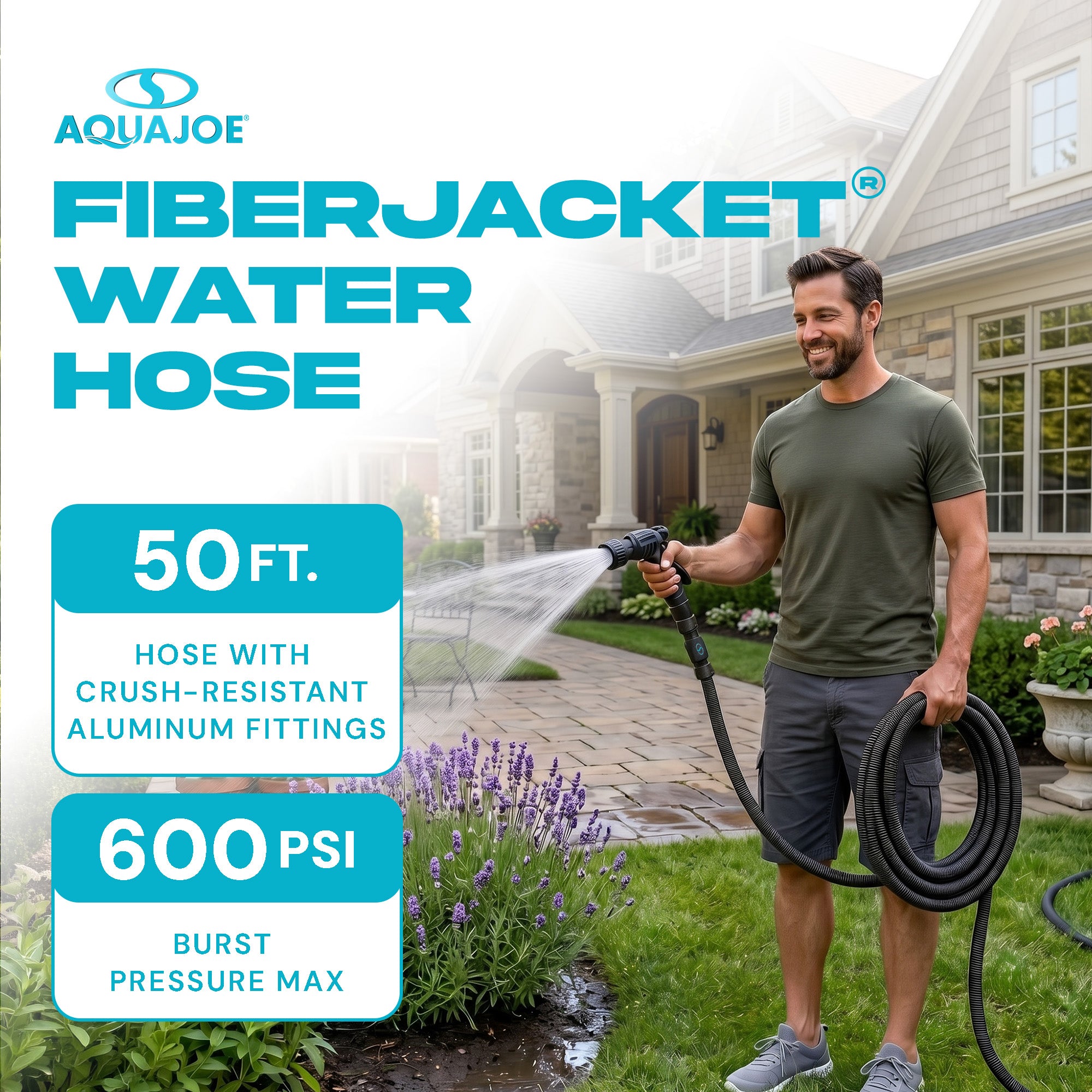 Aqua Joe FiberJacket Garden Hose, Kink-Resistant, 50' x 5/8" Diameter (Open Box) - VMInnovations