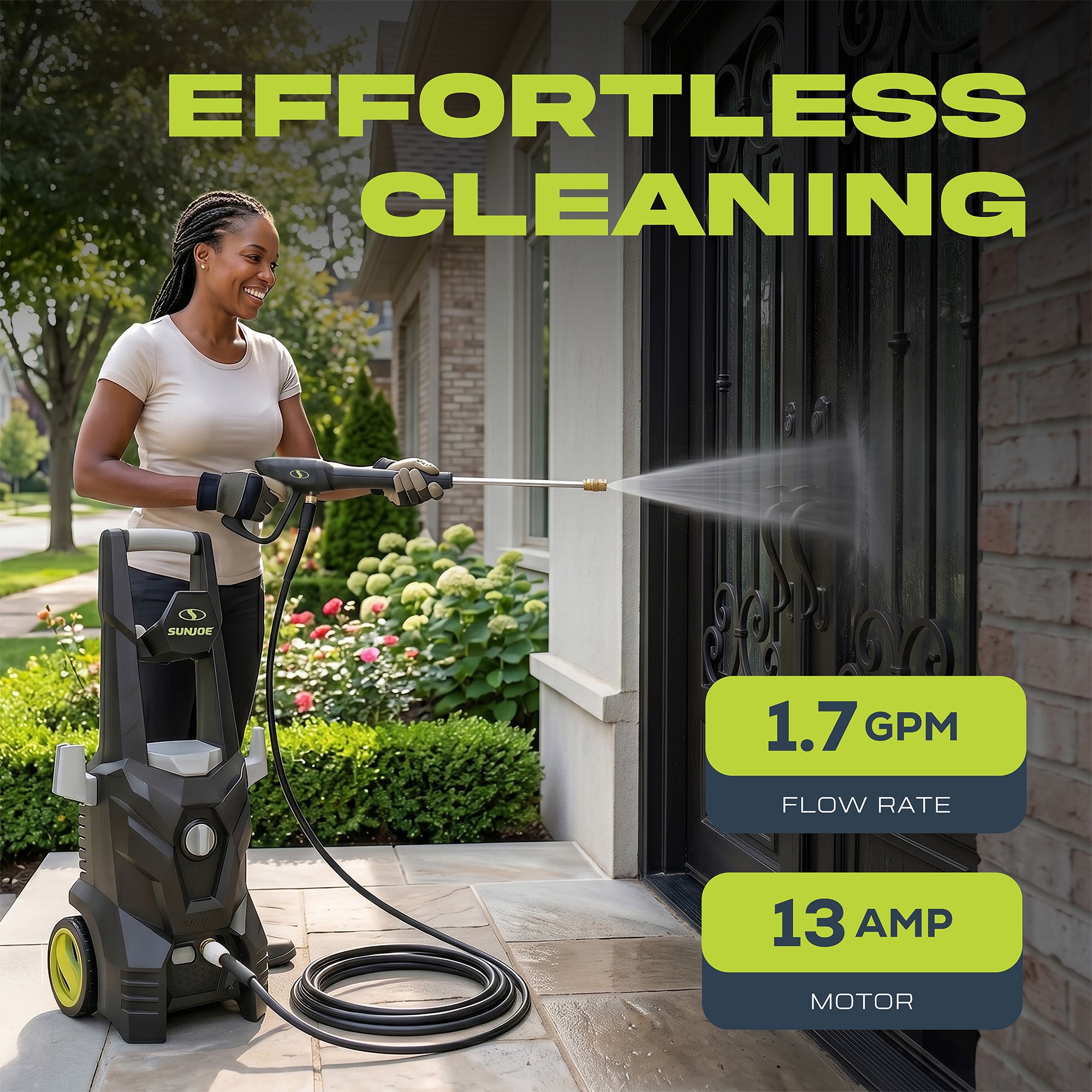 Sun Joe SPX100-GO 1300 Electric Pressure Washer | Portable, Lightweight | Includes Accessories | Ideal for Cars, Patios & Decks