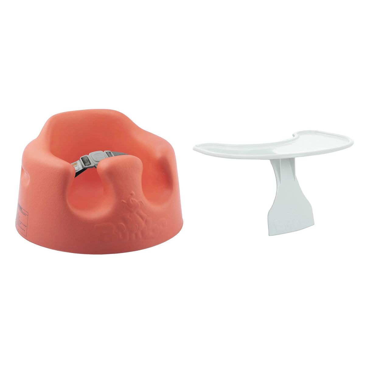 Bumbo Baby Infant Soft Foam Floor Seat w/ Play Top Tray Attachment, Living Coral