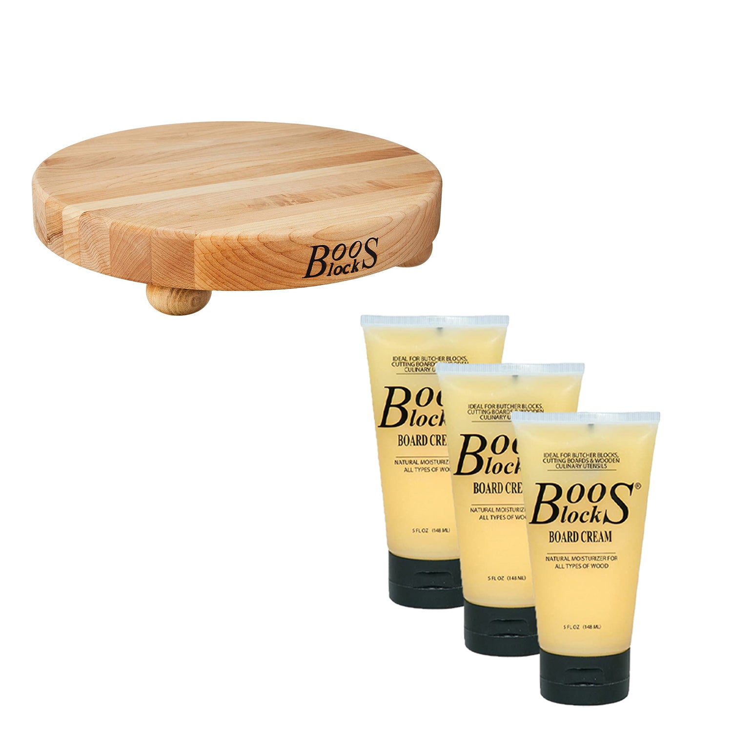 John Boos B12R Round Maple Wood Cutting Board with Natural Moisture Cream 3 Pack