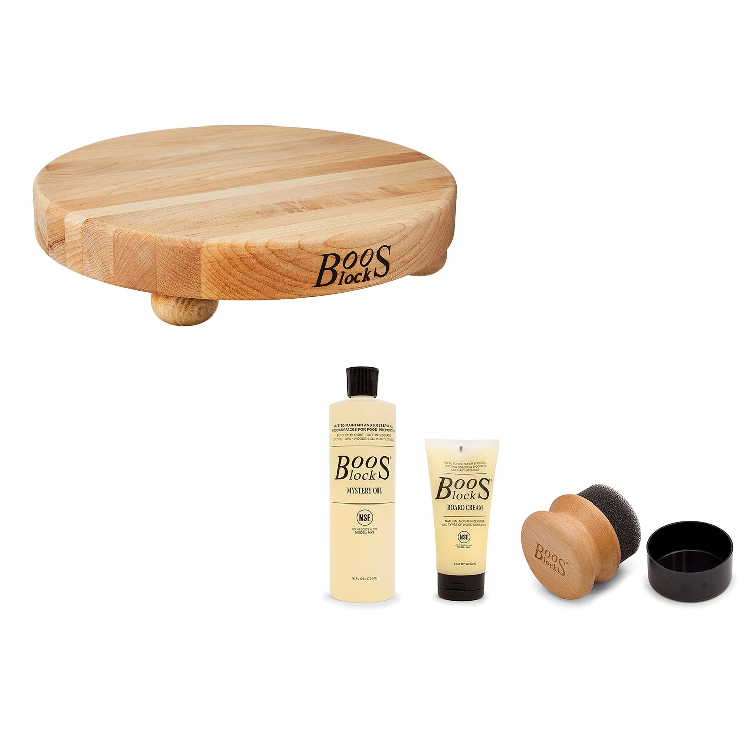 John Boos B12R Round Maple Wood Cutting Board w/ 3 Piece Care & Maintenance Set - VMInnovations