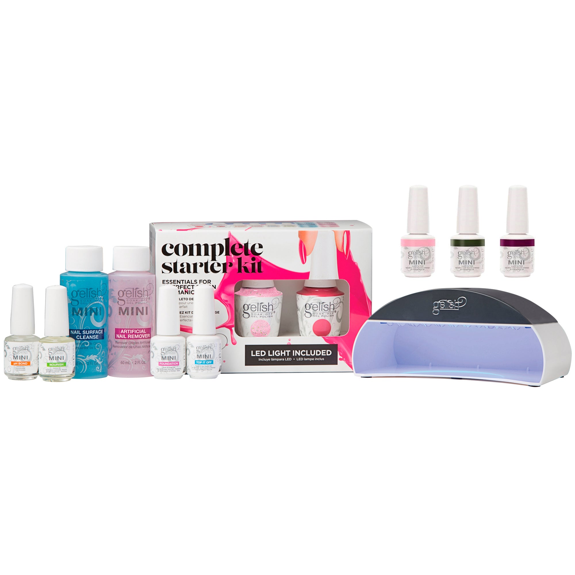 Gelish Mini Soak Off Gel Nail Polish Starter Kit with 5 Colors & 2 LED Lights