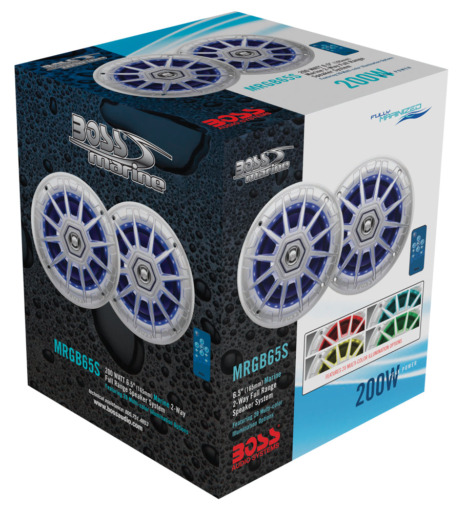 BOSS Audio MRGB65 6.5" 200W Boat Marine RGB LED Light Speakers Silver (4 Pack)
