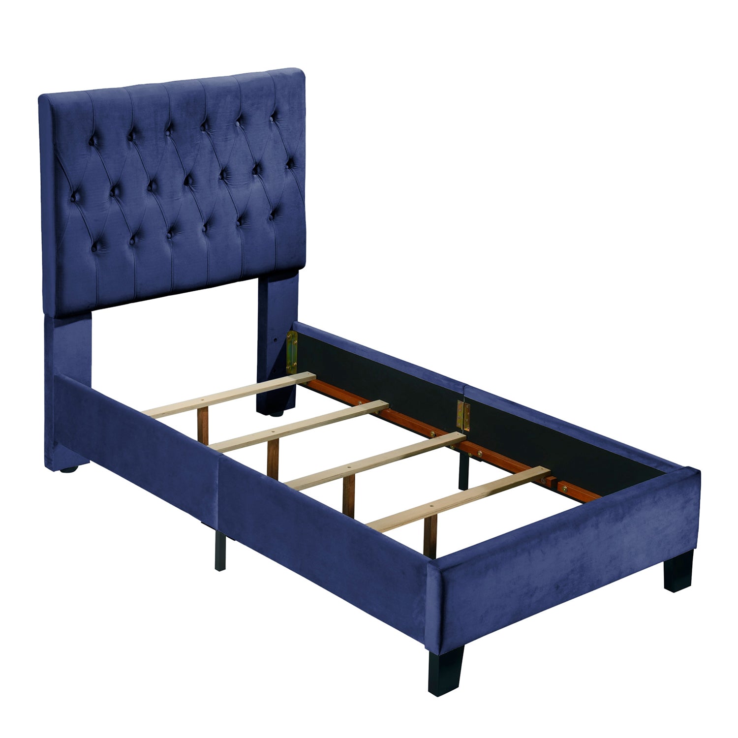 Wallace & Bay Dalton Twin Velvet Upholstered Bed Headboard & Footboard, Cobalt