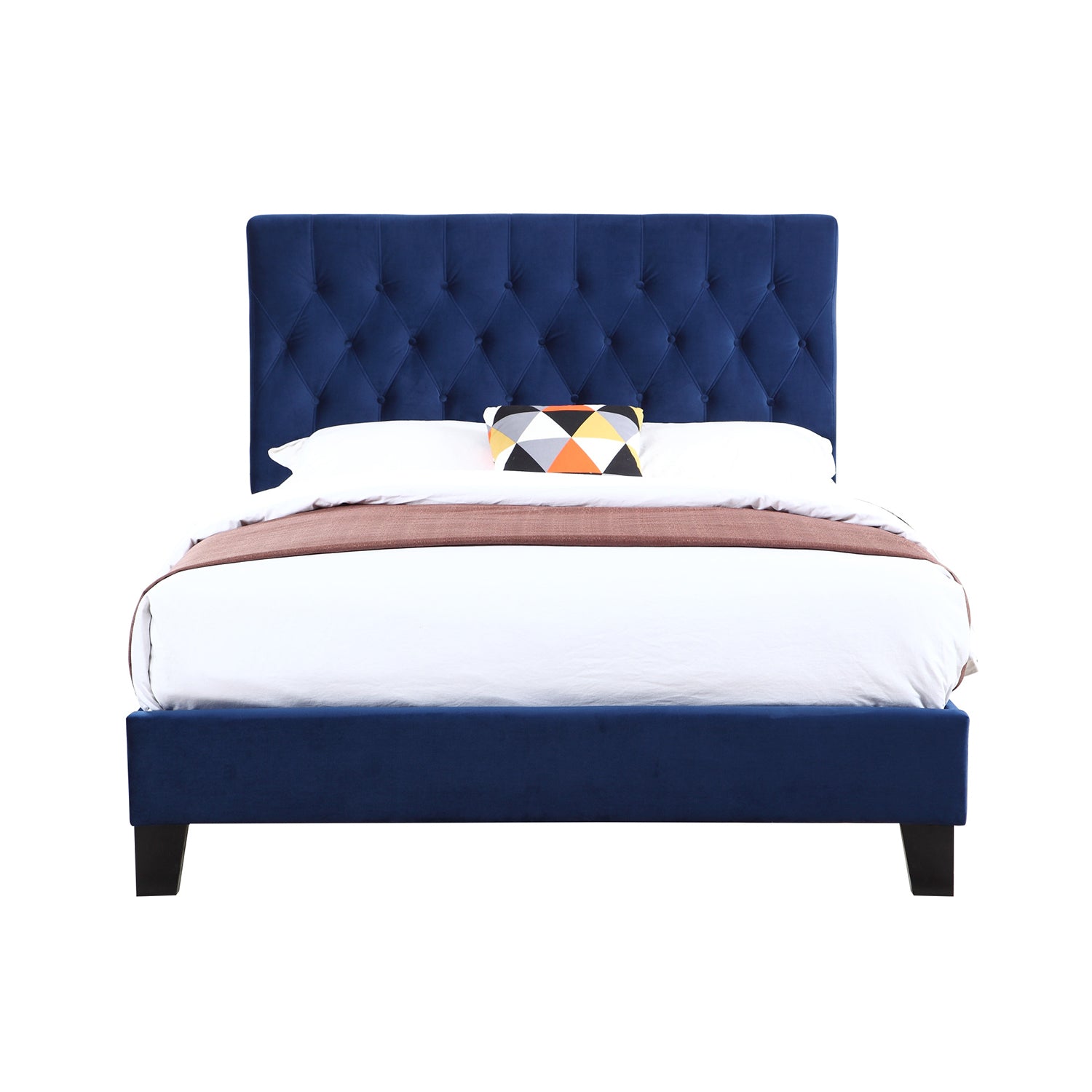 Wallace & Bay Dalton Twin Velvet Upholstered Bed Headboard & Footboard, Cobalt