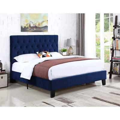 Wallace & Bay Dalton Queen Velvet Upholstered Bed Headboard & Footboard, Cobalt