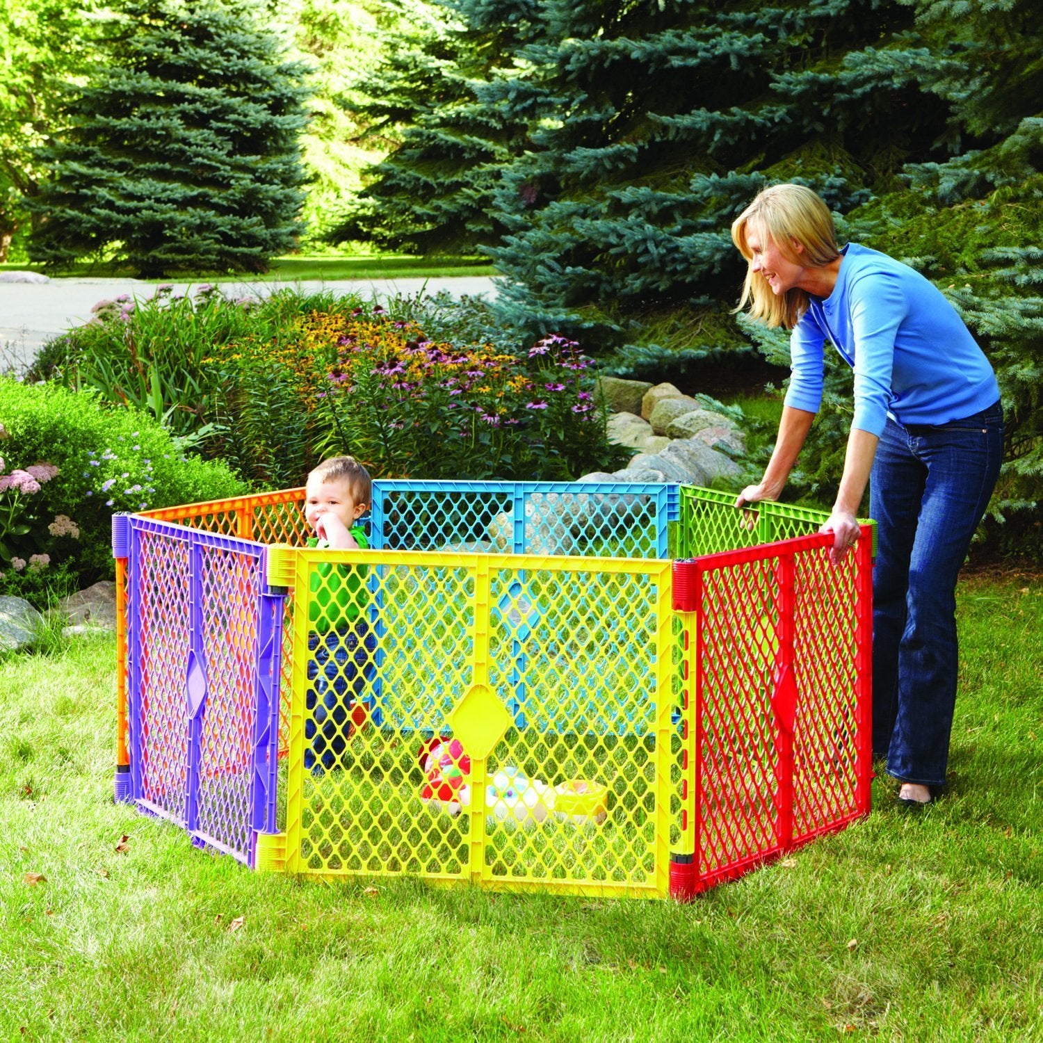 North States Color 6-Panel Superyard Baby/Pet Gate + Folding ABC Baby Play Mat - VMInnovations
