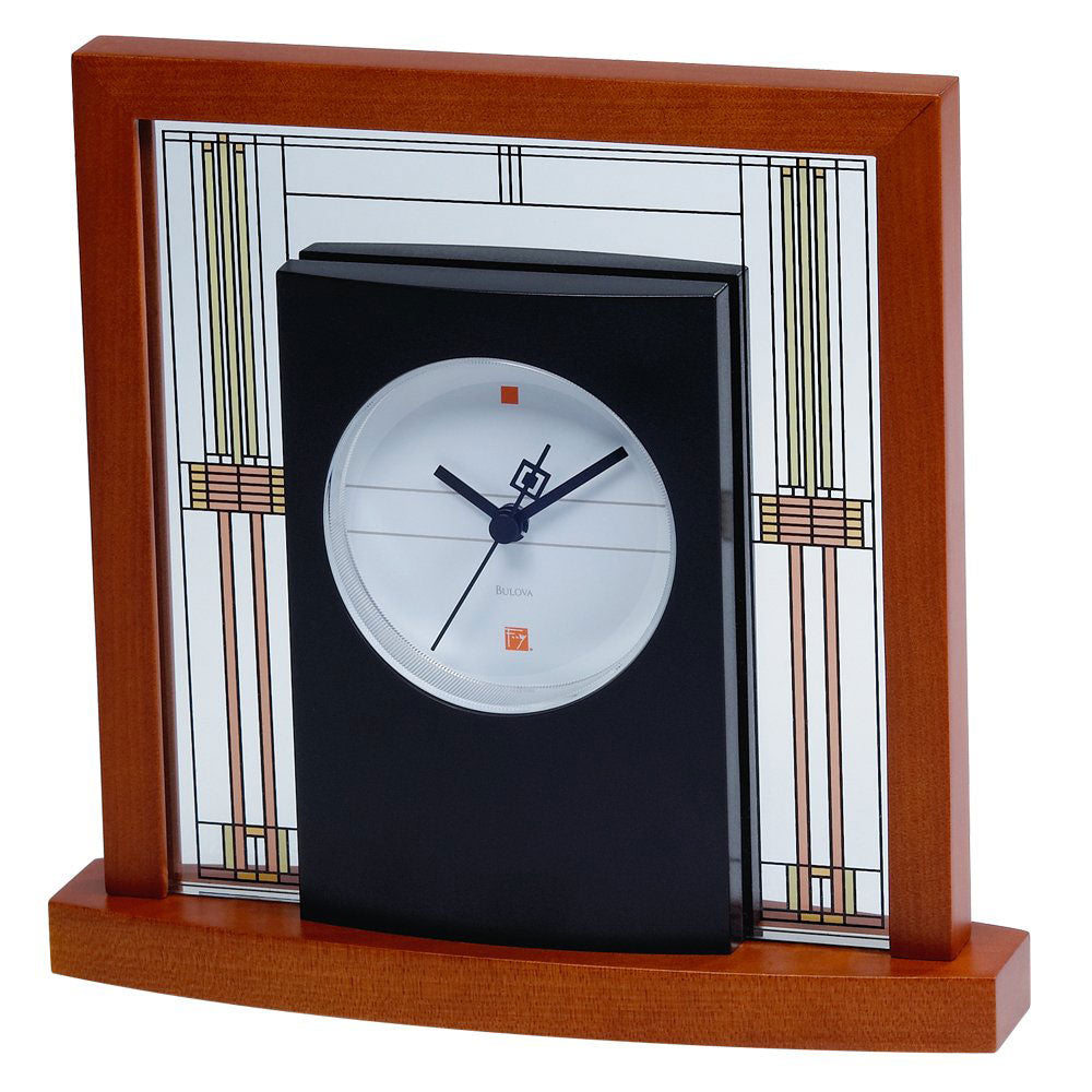 Bulova Clocks Cherry Finish Glass Table Clock with Numberless Dial (Open Box)