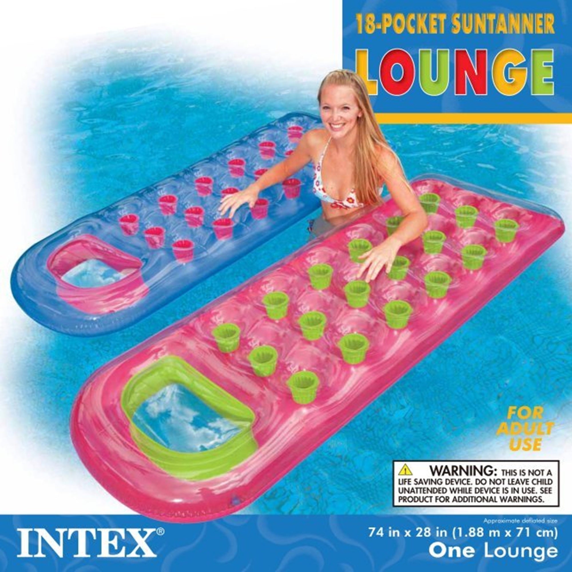 Intex 18 Pocket Swimming Pool Beach Lounge Floating Raft 2 with Pillow (6 Pack) - VMInnovations