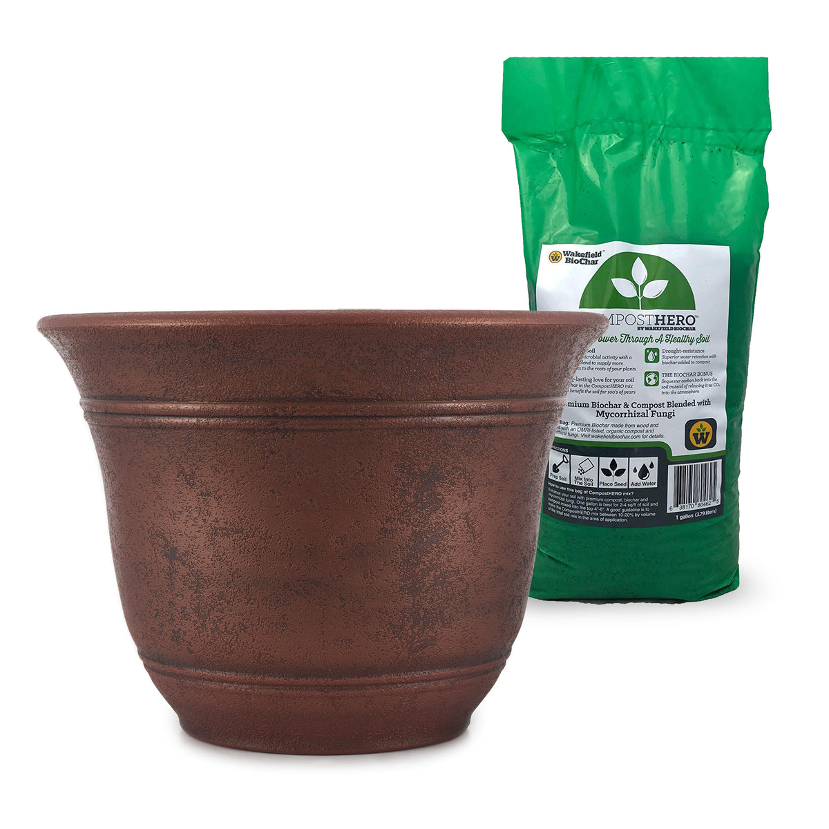 HC Companies 16" Sierra Planter & Wakefield Biochar Compost w/ Mycorrhizal Fungi
