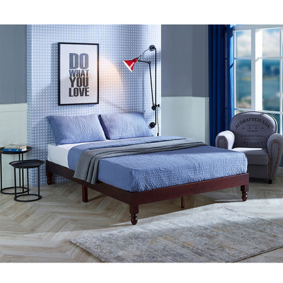 MUSEHOMEINC 12 Inch Espresso Wood Platform Bed Frame with Wooden Slats, Queen