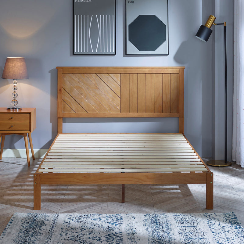 MUSEHOMEINC 12 Inch Teak Solid Wood Platform Bed Frame with Wooden Slats, Full