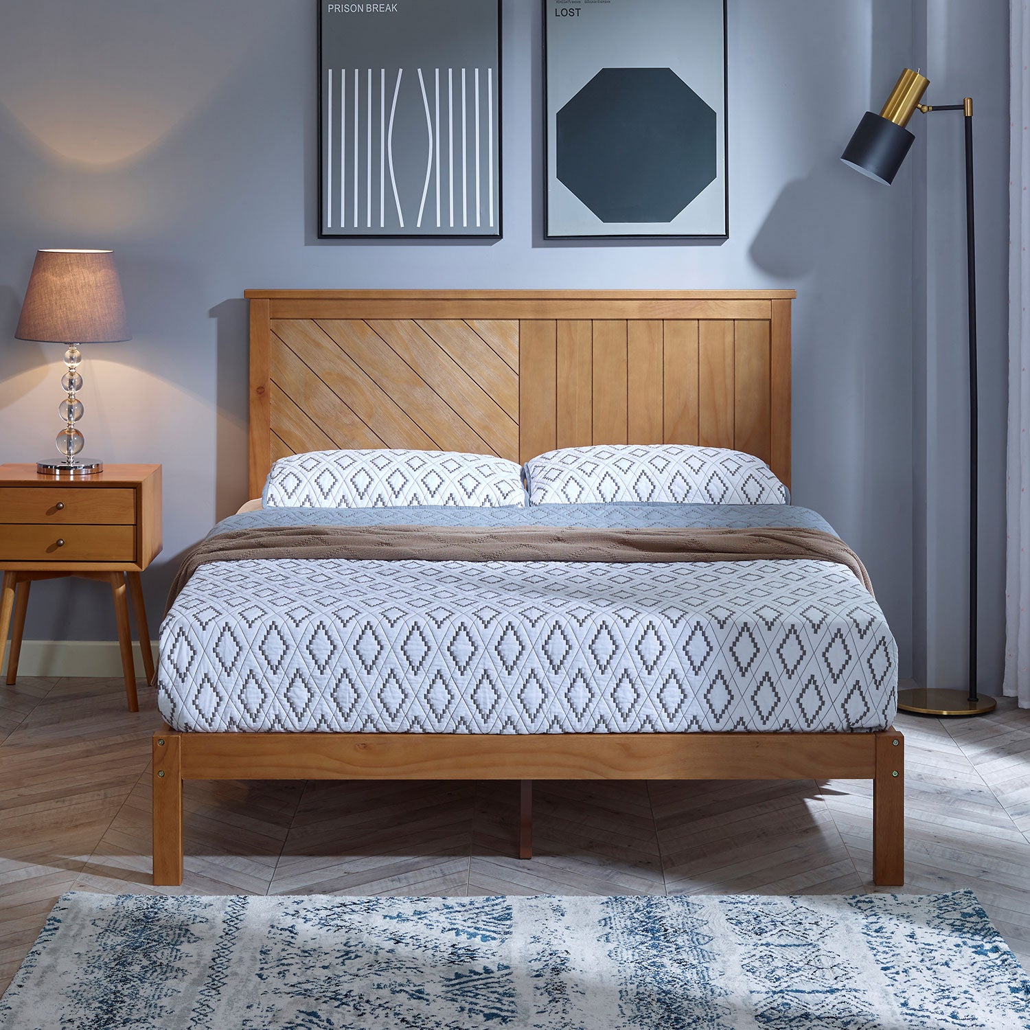 MUSEHOMEINC 12" Solid Wood Platform Bed Frame w/ Wooden Slats, (Used) - VMInnovations
