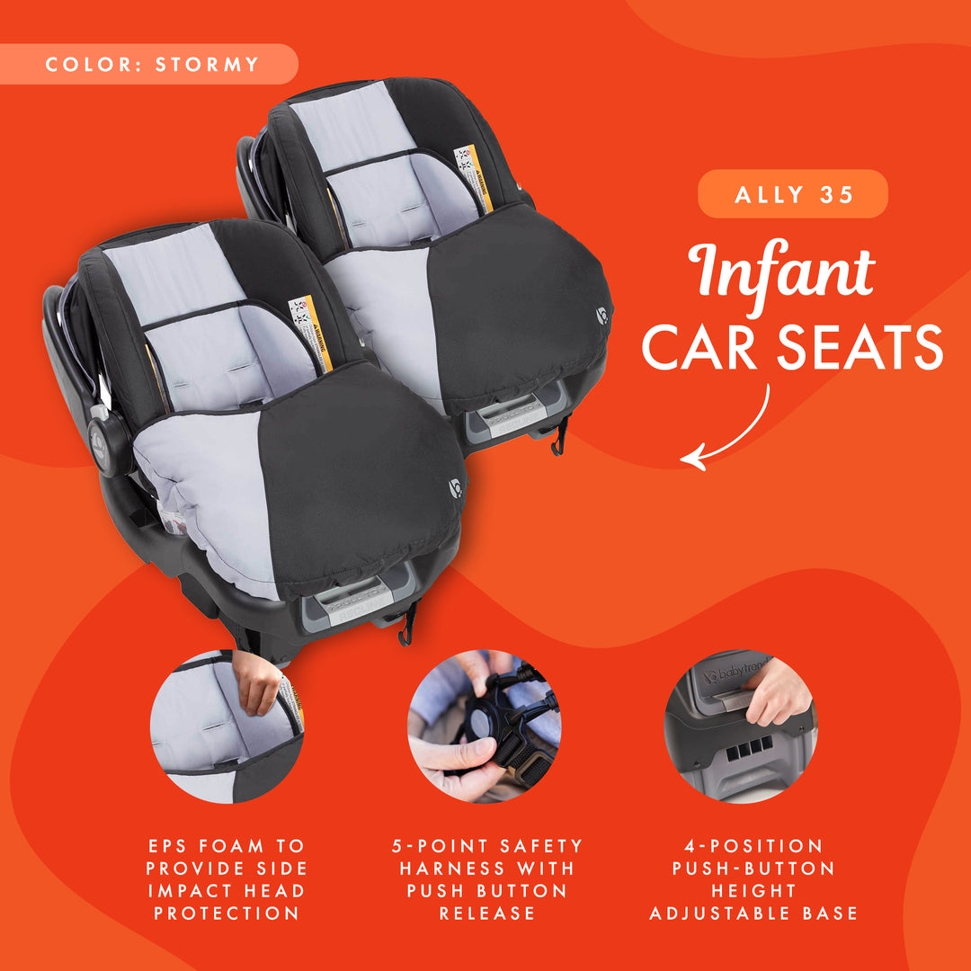 Baby Trend Ally Baby Infant Car Seat Travel System with Cover, 2-Pack, Stormy - VMInnovations