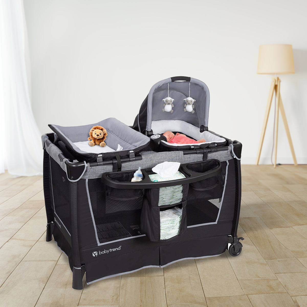 Baby Trend Retreat Twin Nursery Center w/ 2 Bassinets & Changing Table, Quarry (For Parts) - VMInnovations
