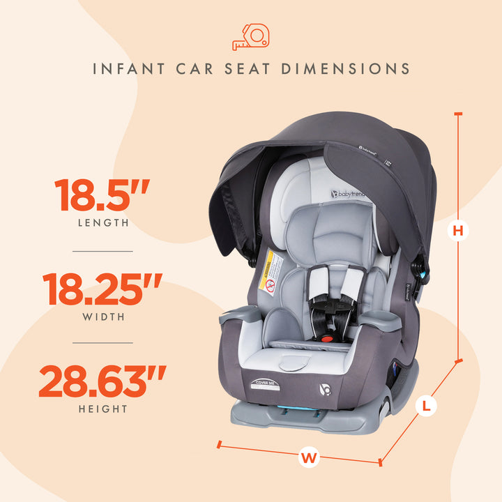 Baby Trend Cover Me 4 in 1 Convertible Car Seat with Adjustable Canopy, Stormy - VMInnovations