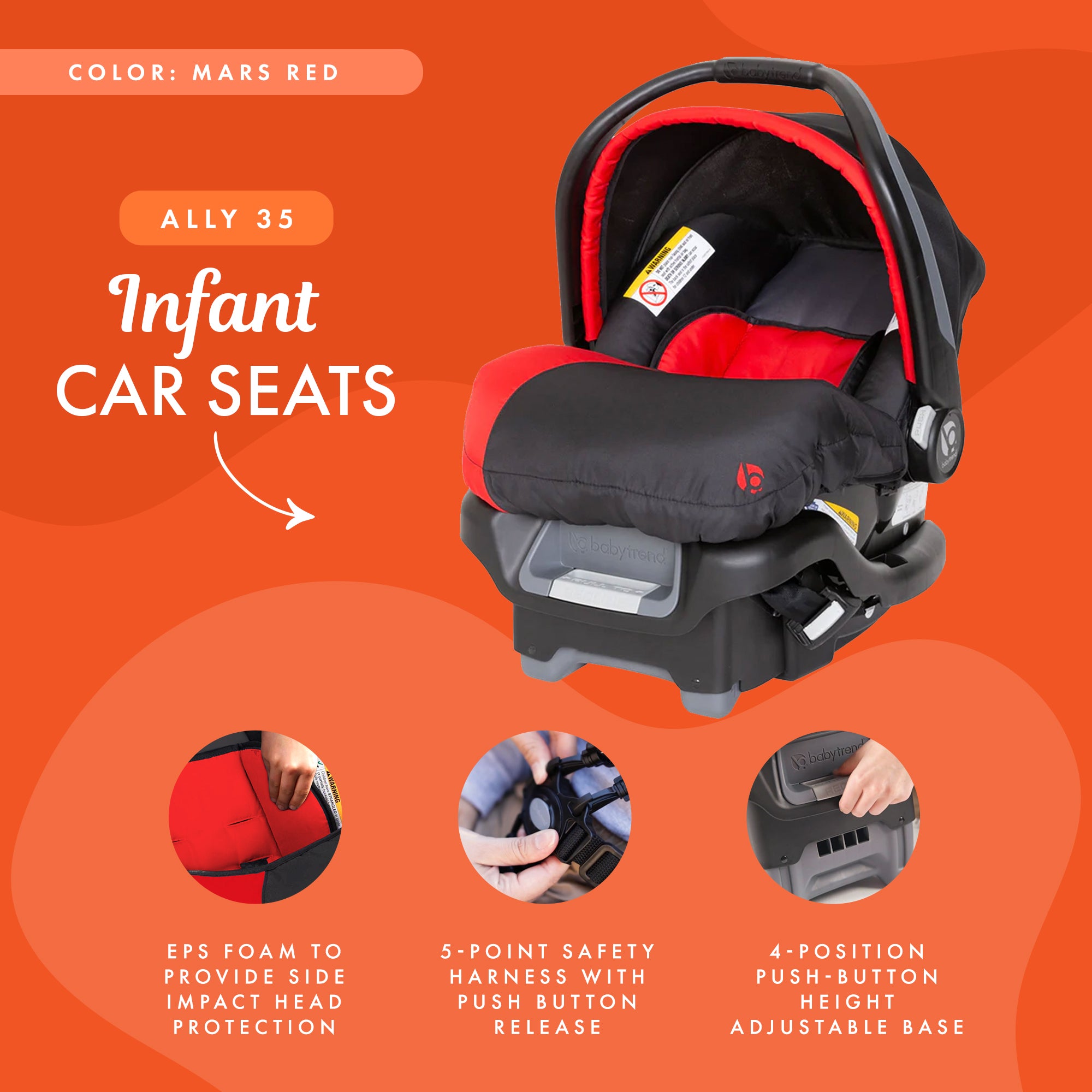Baby Trend Ally Newborn Baby Infant Car Seat Travel System with Cover, Mars Red - VMInnovations