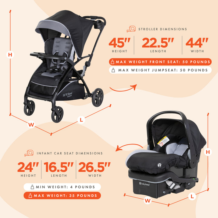 Baby Trend Sit N' Stand Stroller w/Canopy & EZ-Lift Plus Infant Car Seat, Stormy - VMInnovations