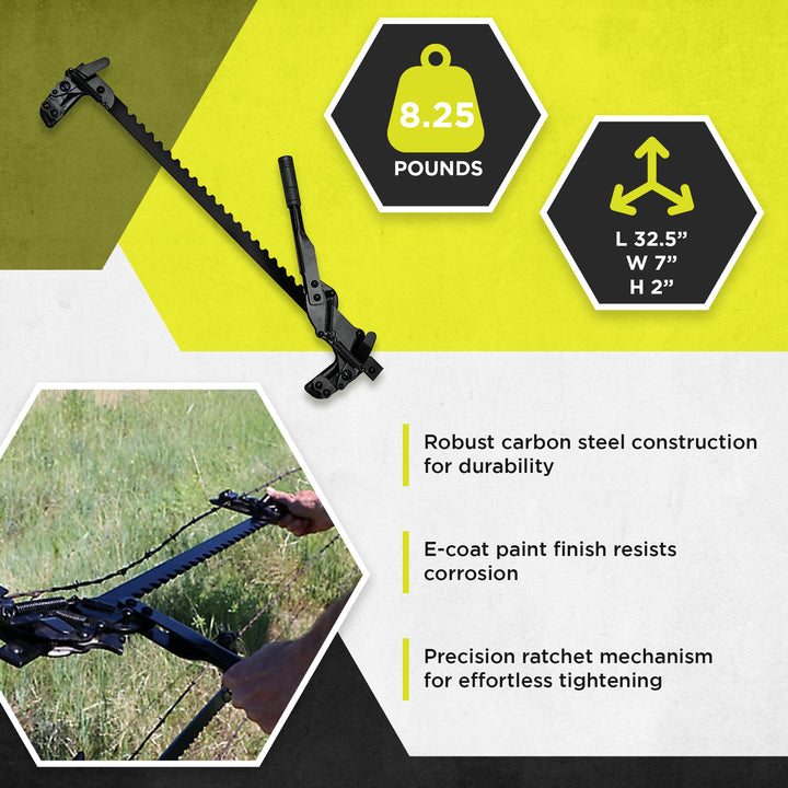 Field Tuff Fence Stretcher with Ratchet Action for High Tensile or Barbed Wire - VMInnovations