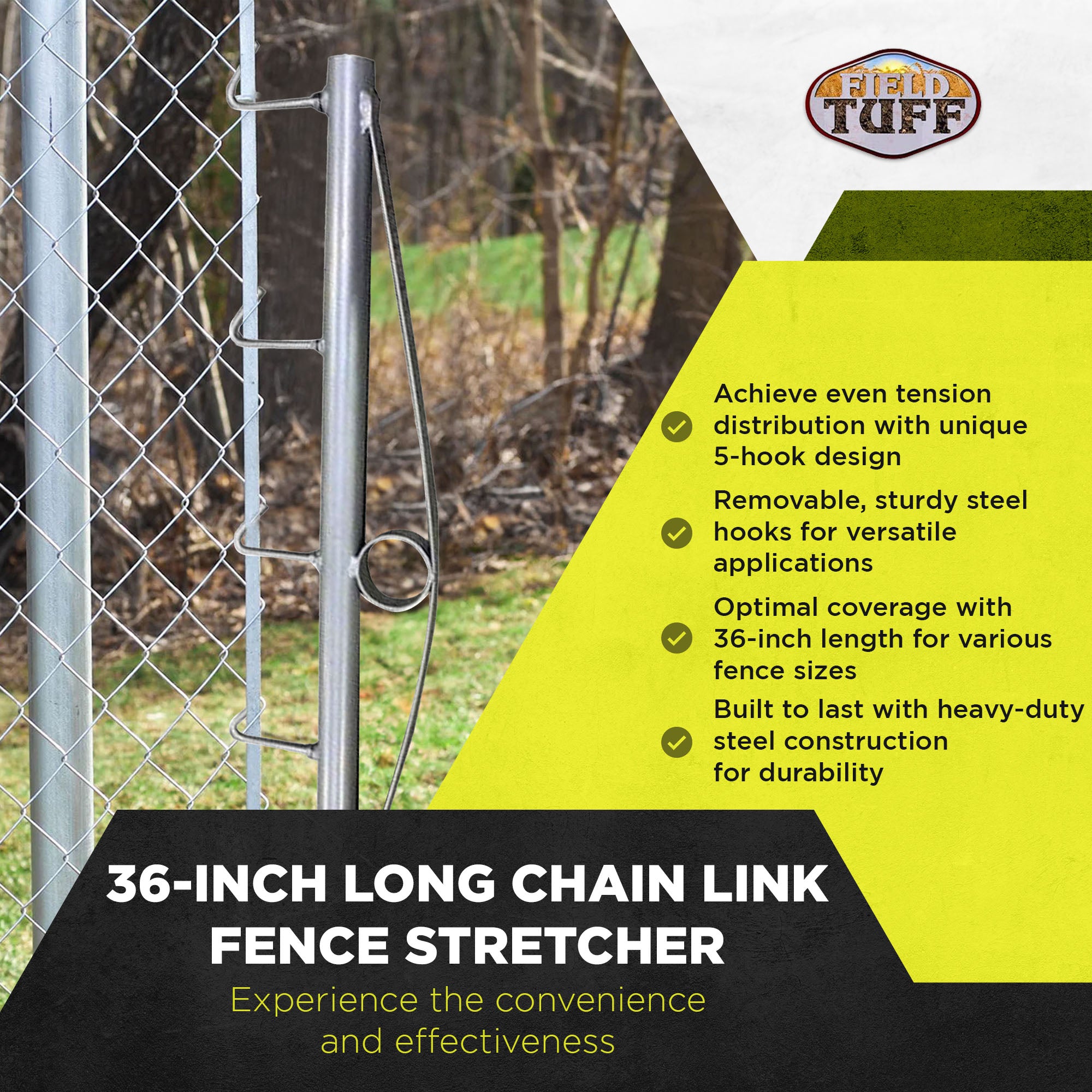 Field Tuff 36" Long Chain Link Fence Stretcher w/5 Hook Design, Silver(Open Box) - VMInnovations