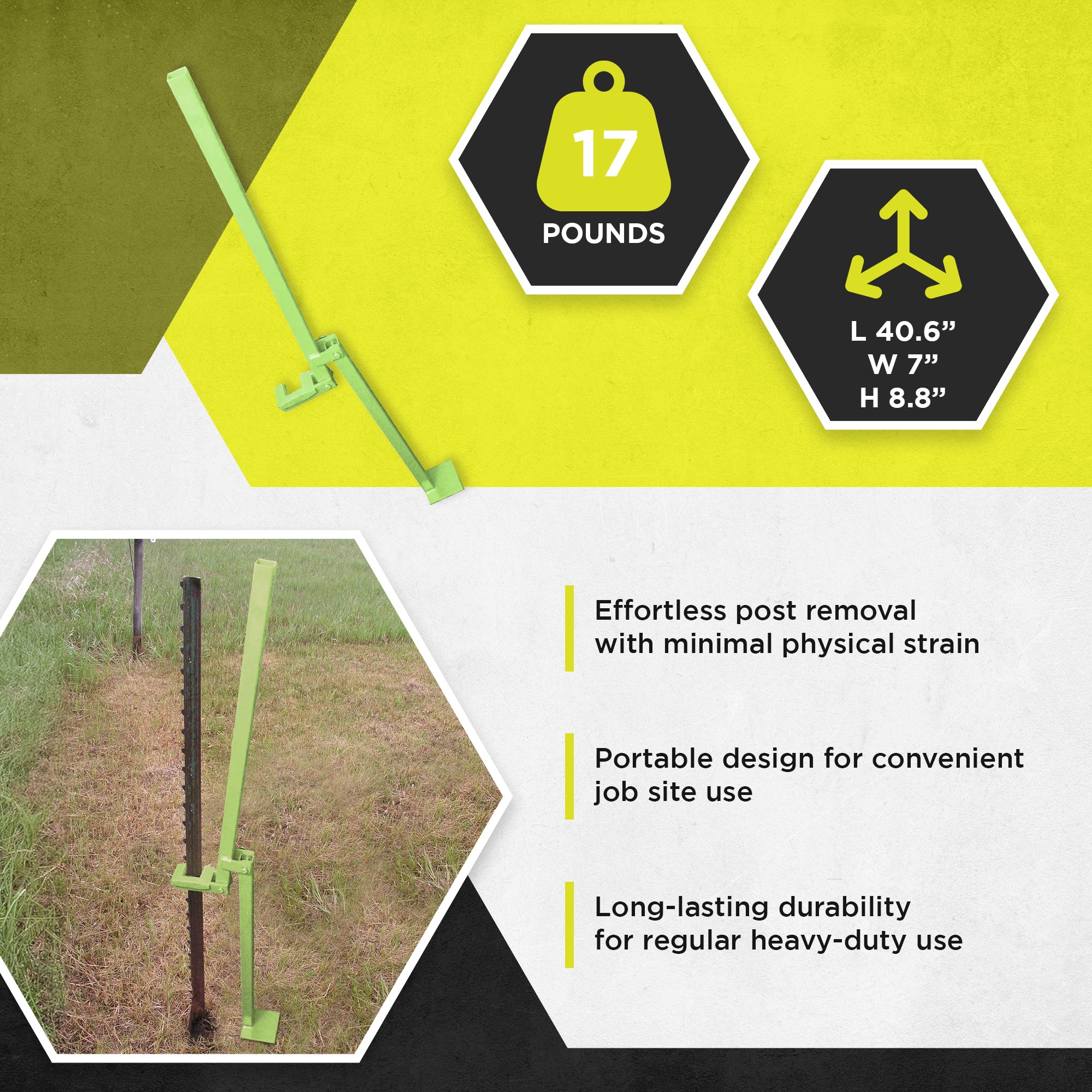 Field Tuff 17lb Lightweight Manual T Post Puller for Studded T Posts (Open Box) - VMInnovations
