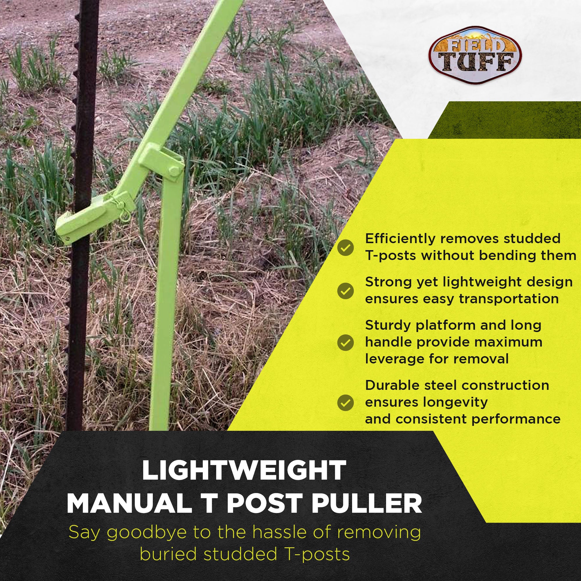 Field Tuff 17lb Lightweight Manual T Post Puller for Studded T Posts, (Used)
