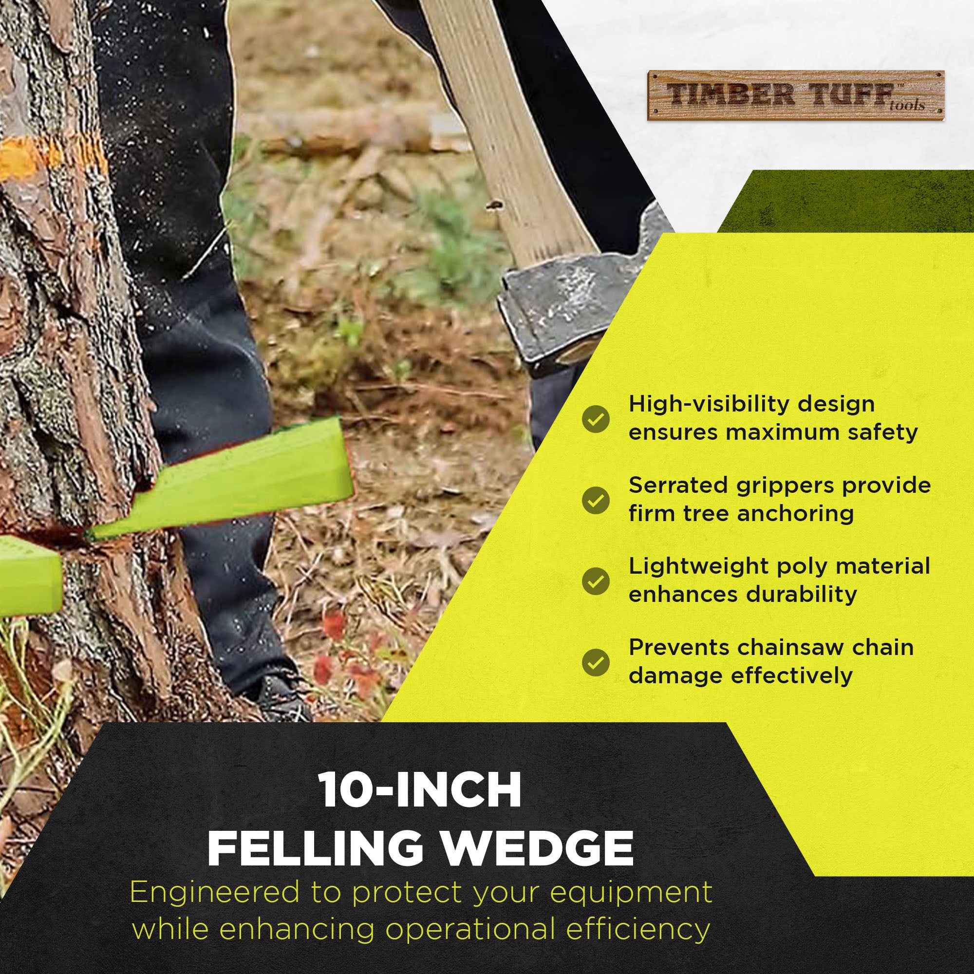 Timber Tuff 10 Inch Felling Wedge w/Hi Vis Color and Serrated Grippers (2 Pack) - VMInnovations