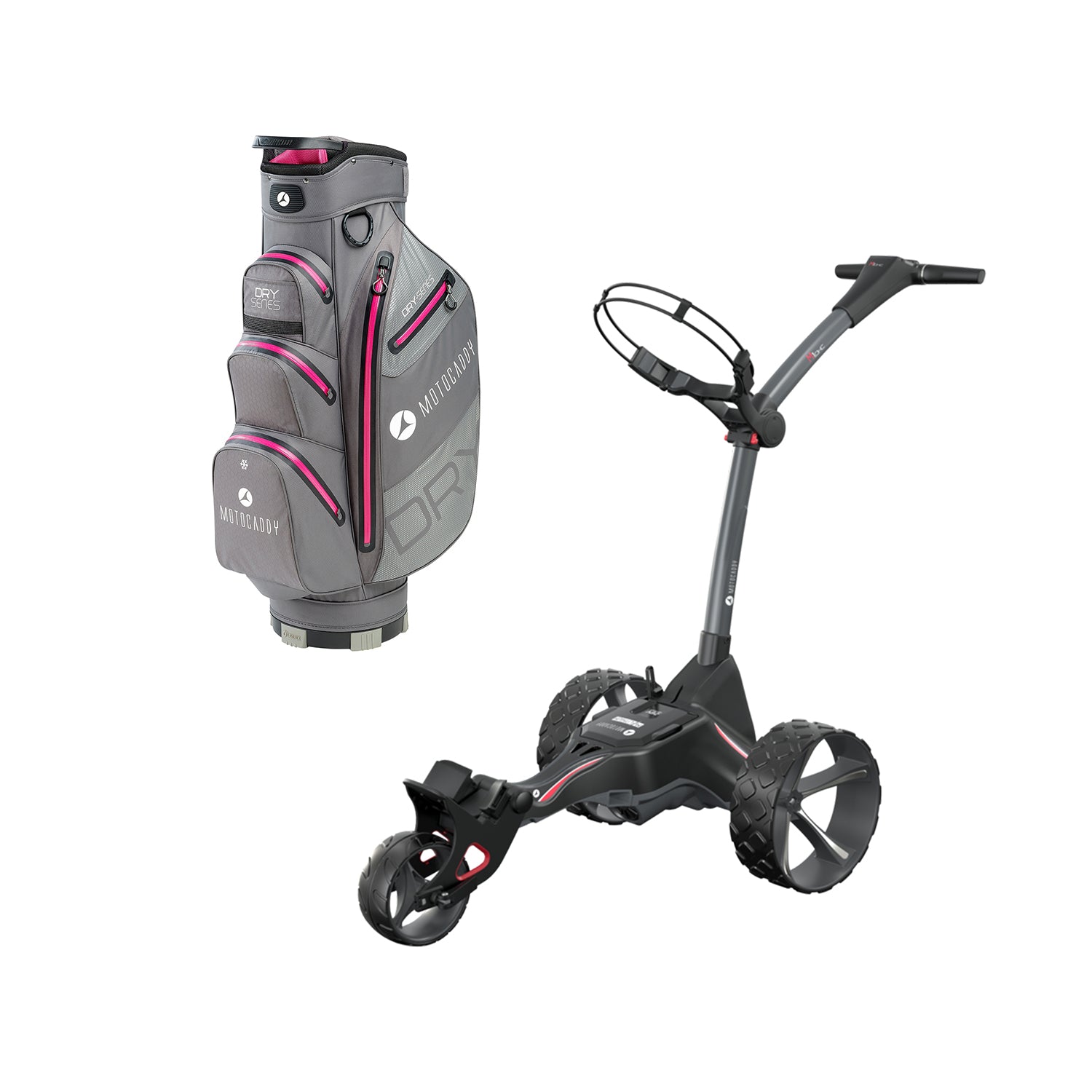 Motocaddy M1 DHC 3 Wheel Golf Electric Caddy with Carry Golf Club Bag, Fuchsia