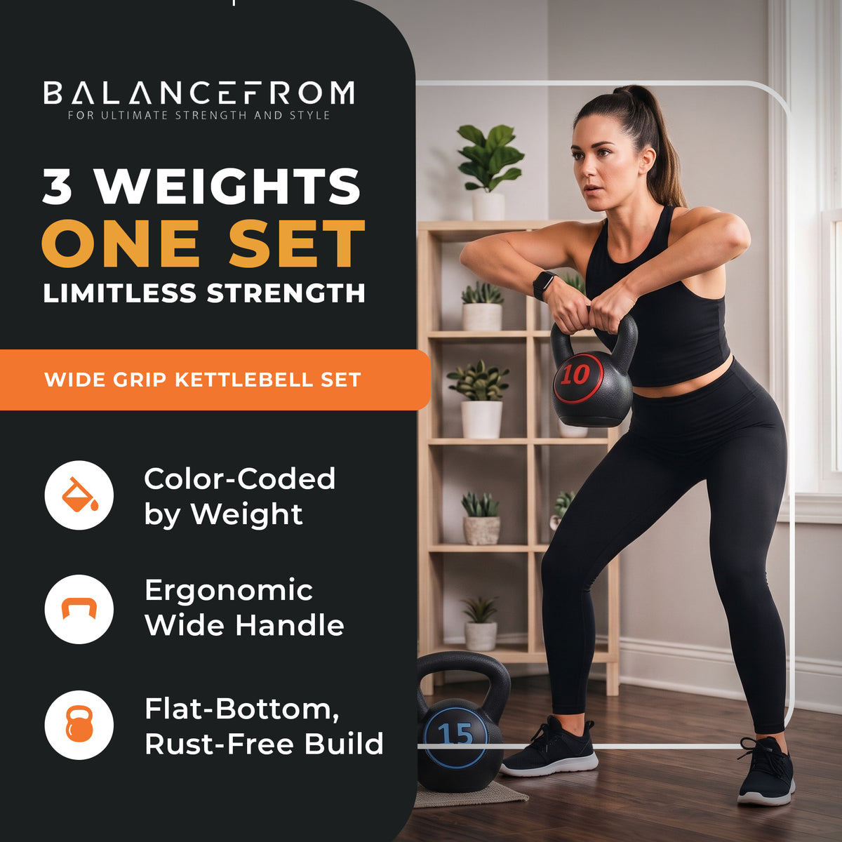 BalanceFrom Wide Grip Kettlebell Fitness Exercise Weights, 5, 10, and 15 Pounds - VMInnovations