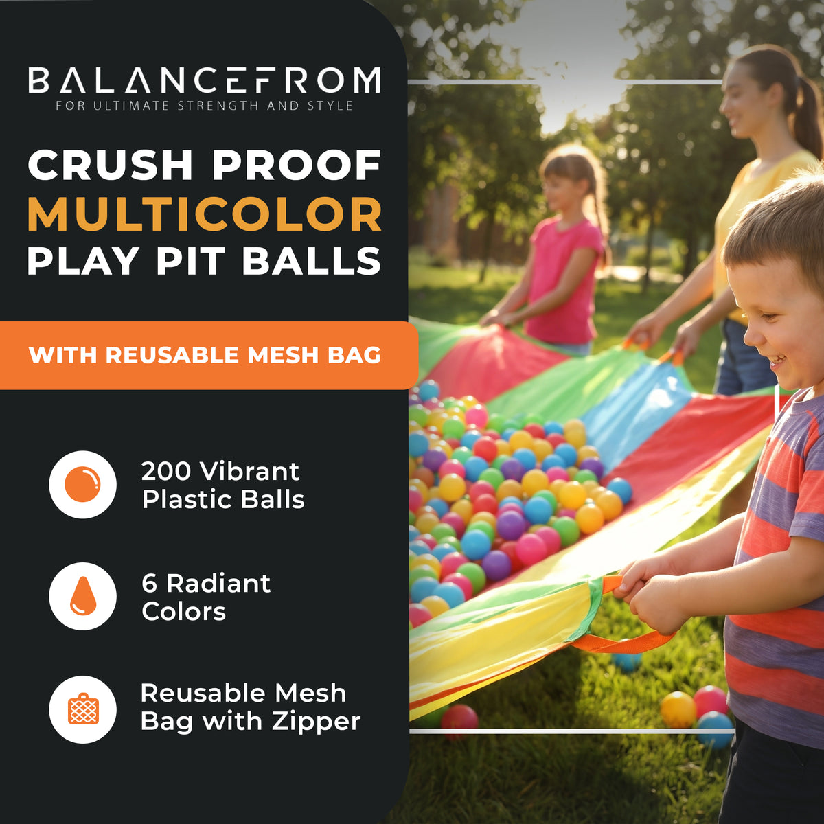BalanceFrom 2.3" Crush Proof Play Pit Balls w/ Storage Bag, Multicolor(Open Box)