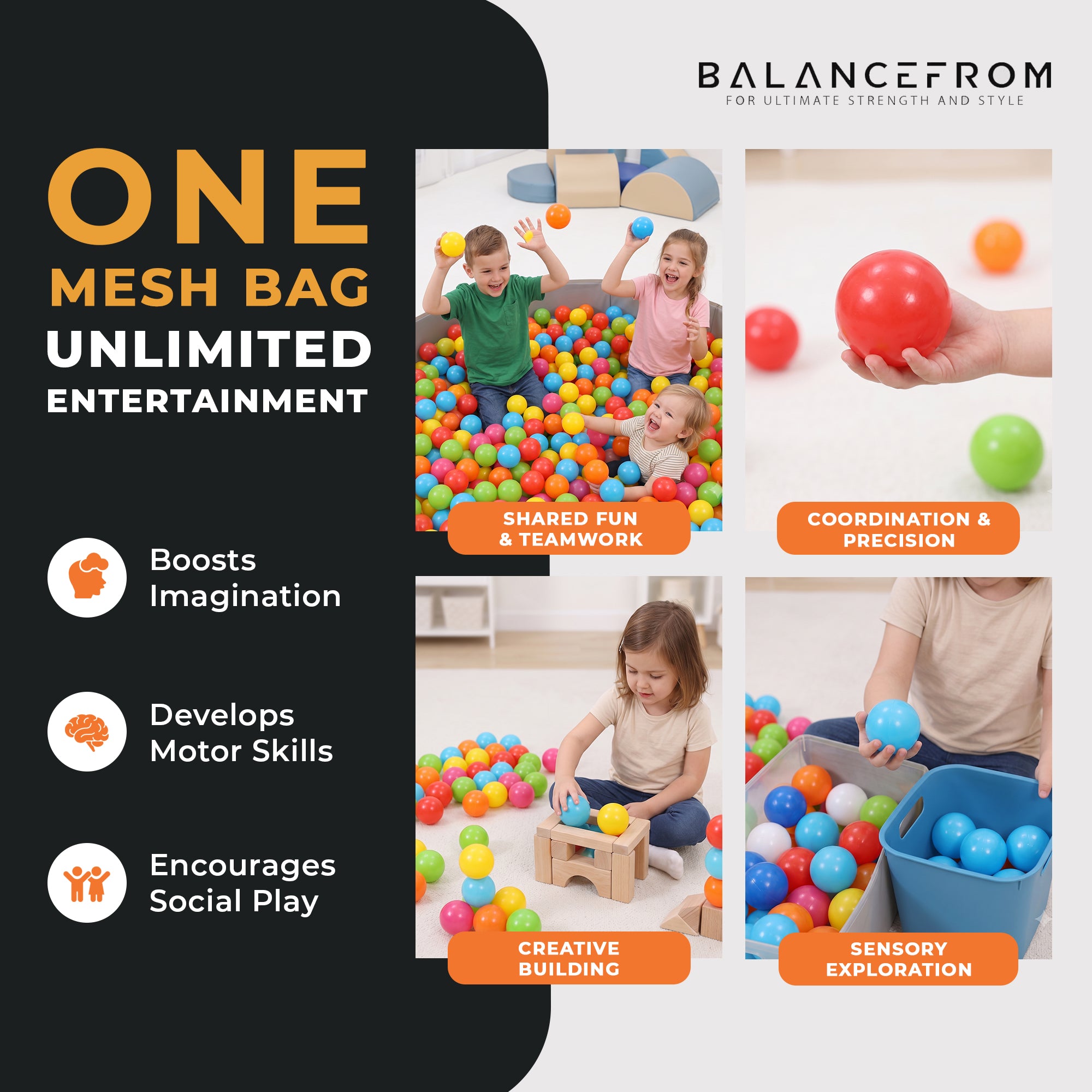 BalanceFrom Fitness 2.3 In Crush Proof Pit Balls w/Storage Bag,Multicolor(Used)