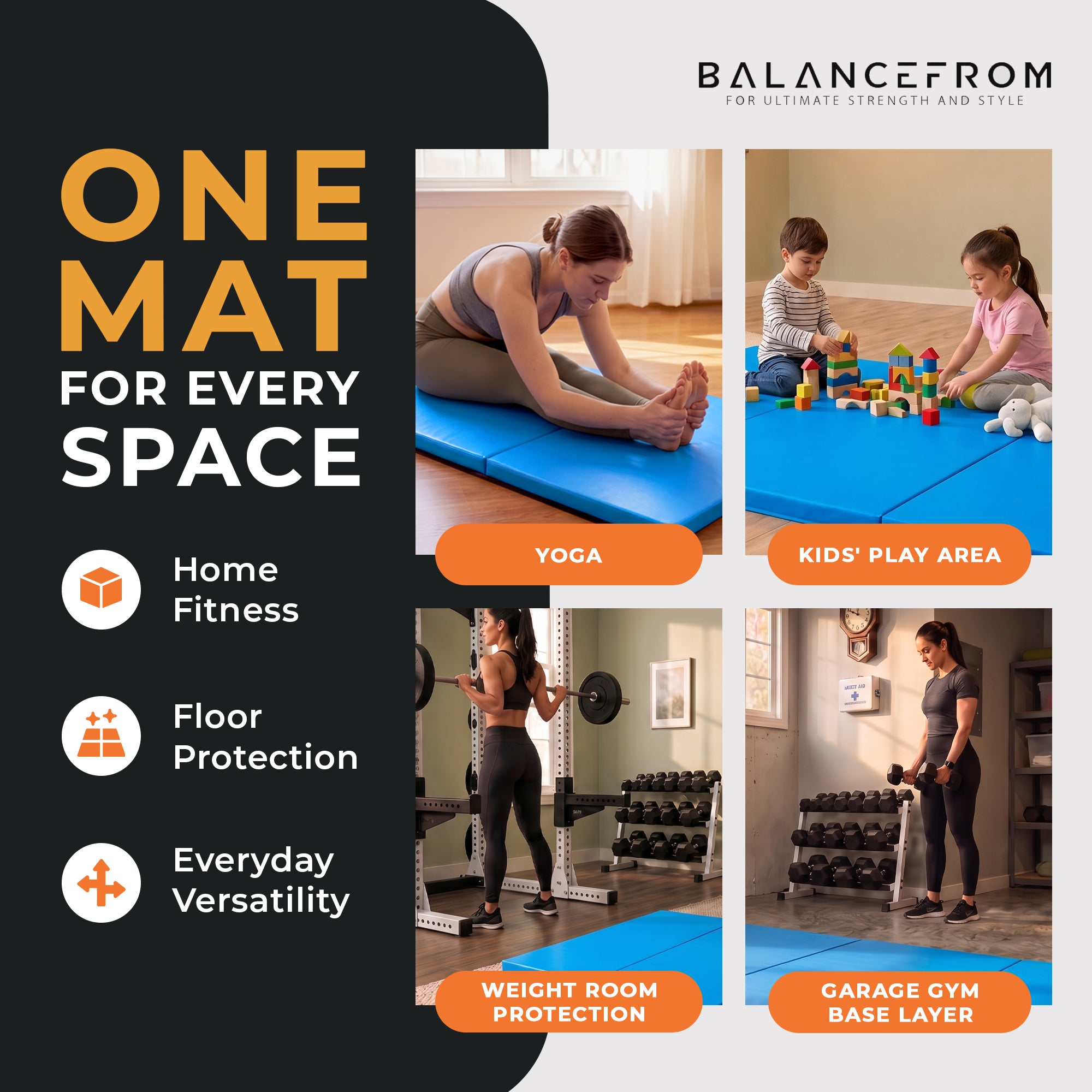 BalanceFrom GoGym 6' x 2' x 1.5" Folding 3 Panel Exercise Gym Mat, Blue (Used)
