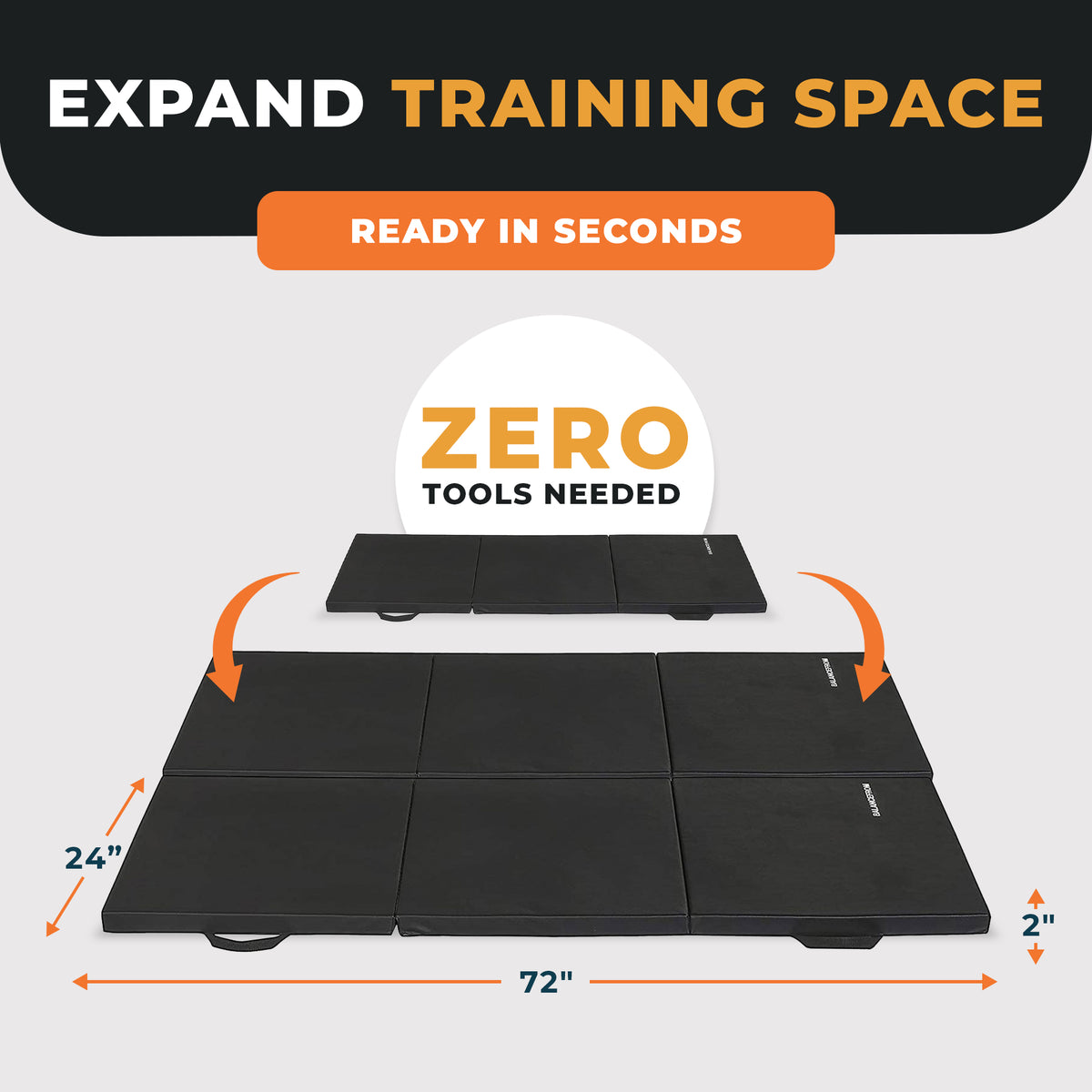 BalanceFrom Fitness GoGym 6x2ft Folding 3 Panel Exercise Mat, Black (2 Pack) - VMInnovations