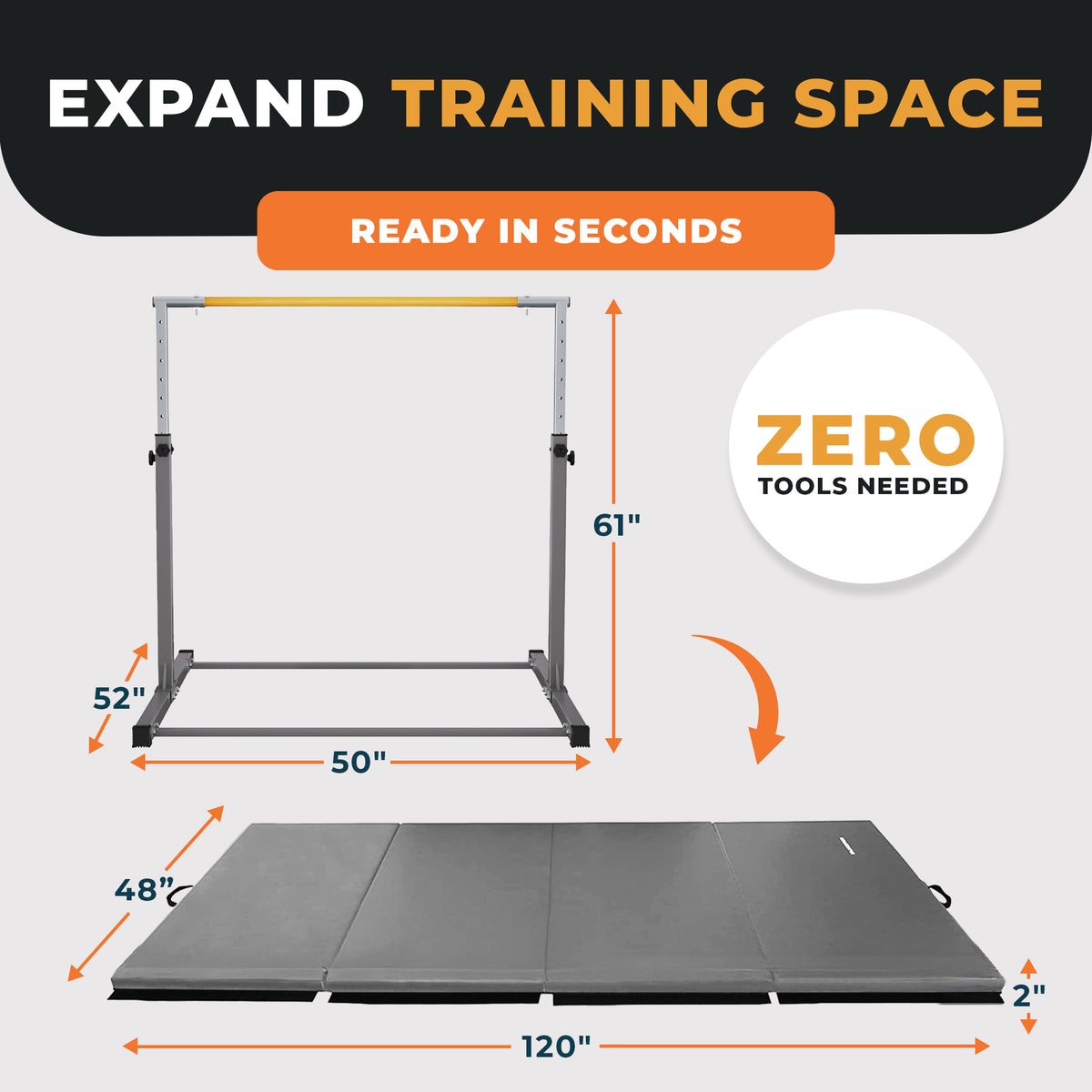 BalanceFrom Fitness 120 x 48 Inch Exercise Mat & Adjustable Gymnastics Bar, Gray