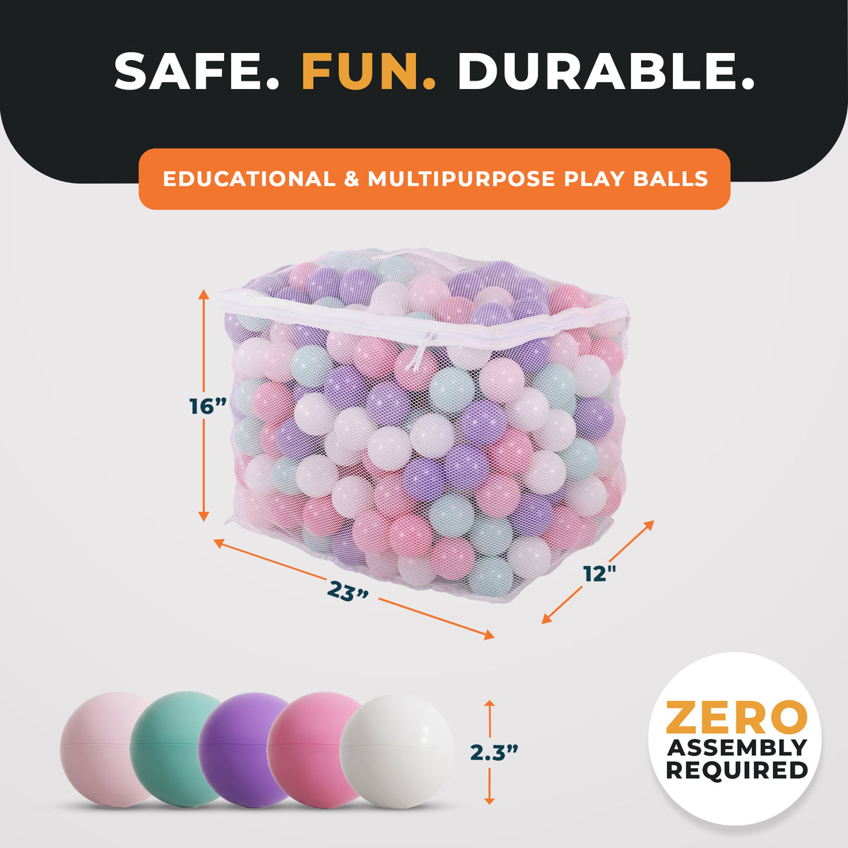 BalanceFrom Fitness 2.3" Crush Proof Play Pit Balls with Bag, 400 Count, 3 Pack