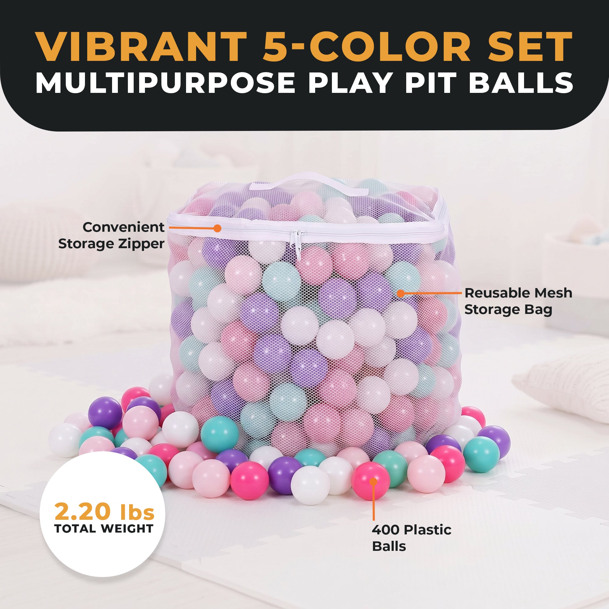 BalanceFrom Fitness 2.3" Crush Proof Play Pit Balls with Bag, 400 Count, 3 Pack
