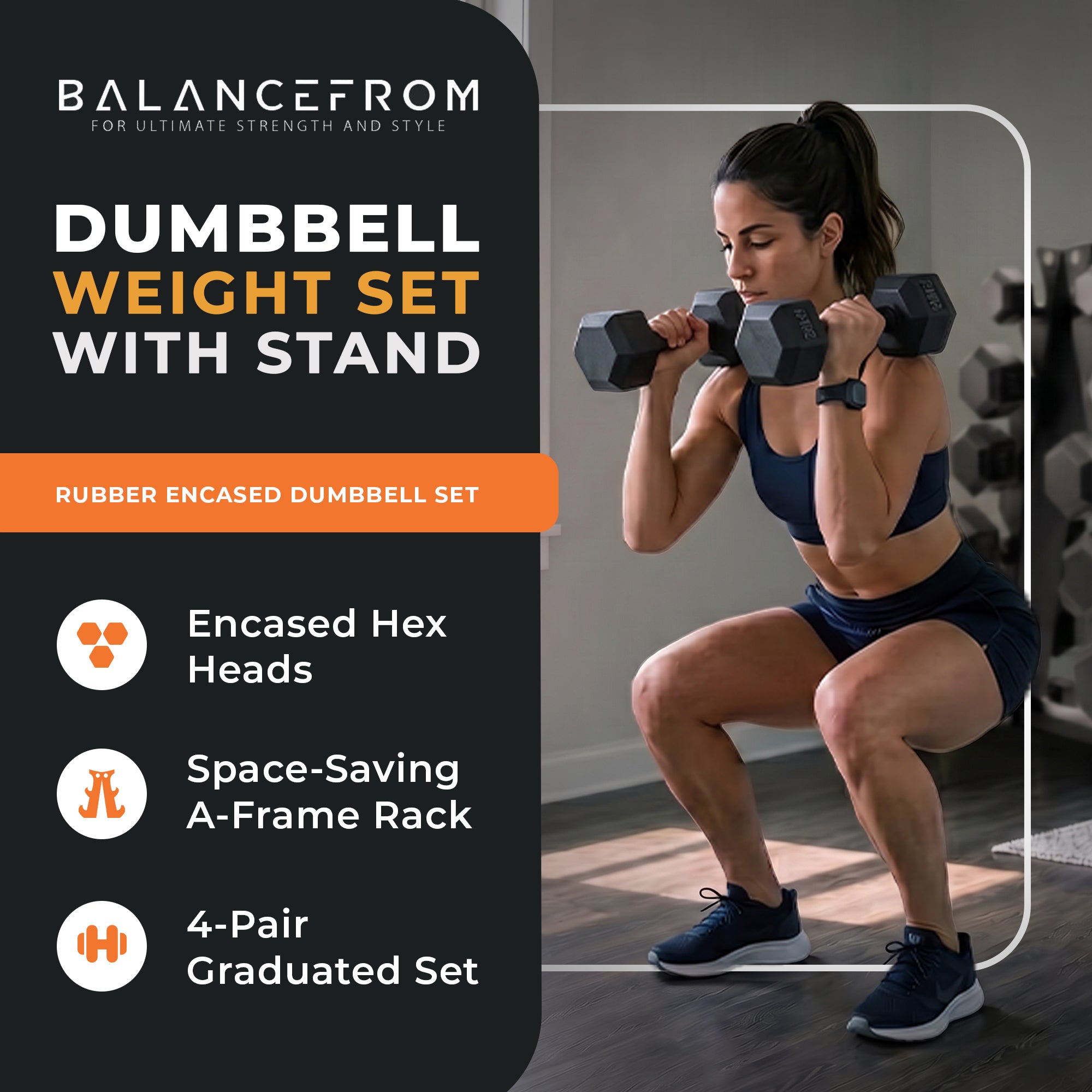 BalanceFrom Dumbbell Set with Stand, Rubber Encased Home Gym Hand Weights, 100lb