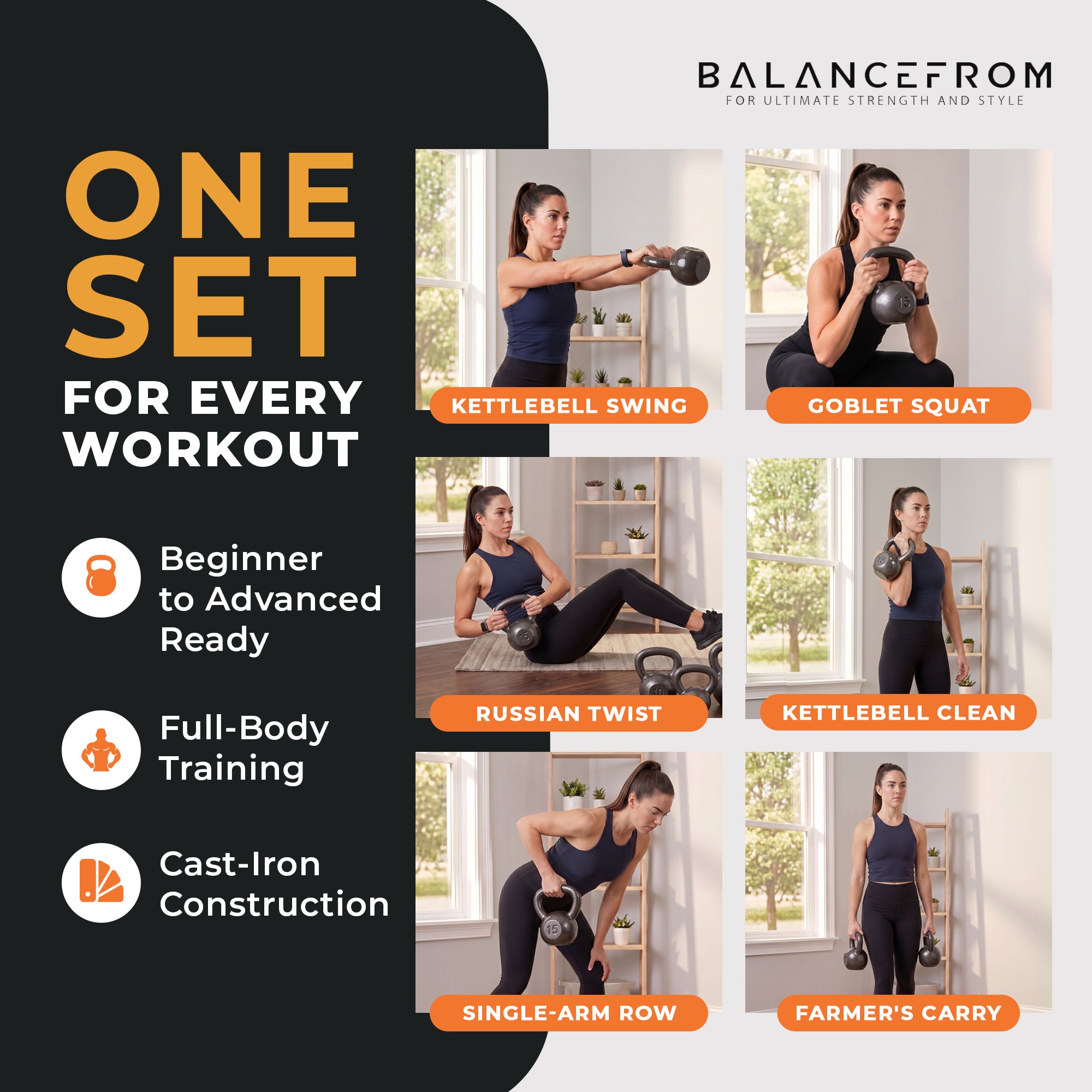 BalanceFrom 15LB Cast Iron Kettlebell for Home Gym Strength Training Exercise