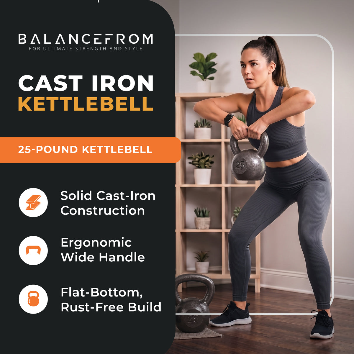 BalanceFrom 25LB Cast Iron Kettlebell for Home Gym Strength Training Exercise