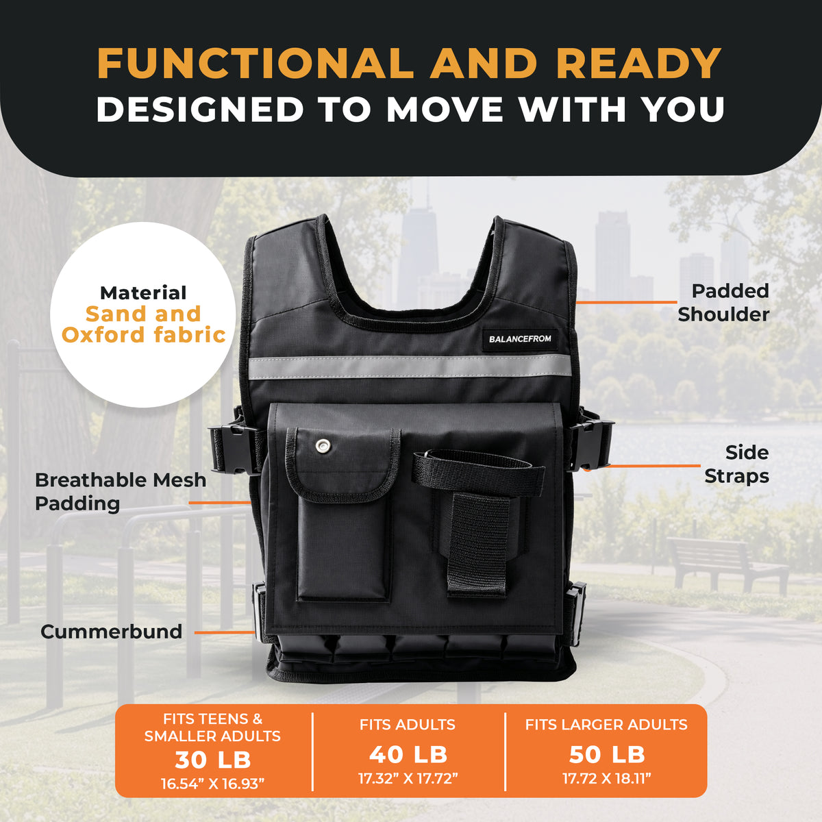 BalanceFrom 50 lb Weighted Training Vest with Quick Release and Breathable Mesh