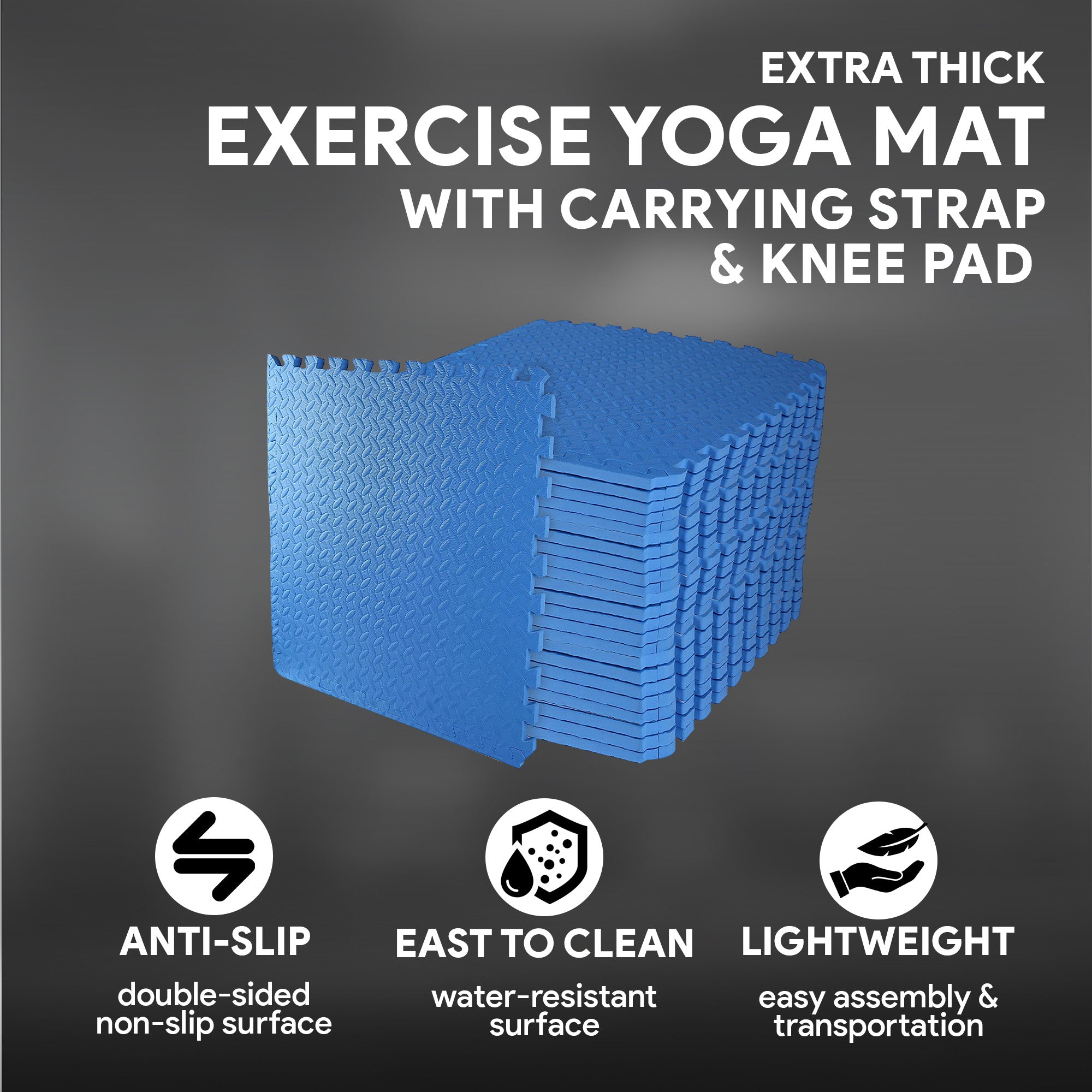 BalanceFrom Fitness 96 Sq Ft EVA Foam Exercise Mat Tiles, Blue (Open Box) - VMInnovations