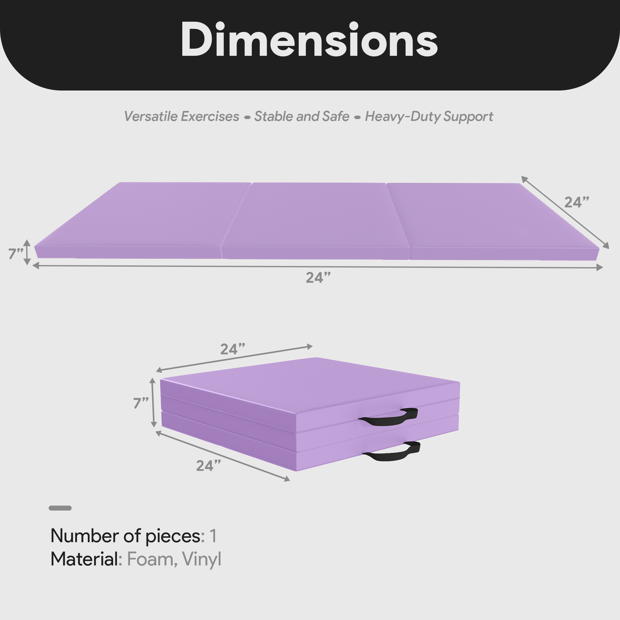 BalanceFrom Fitness GoGym 6x2' Folding 3 Panel Exercise Mat with Handles, Purple